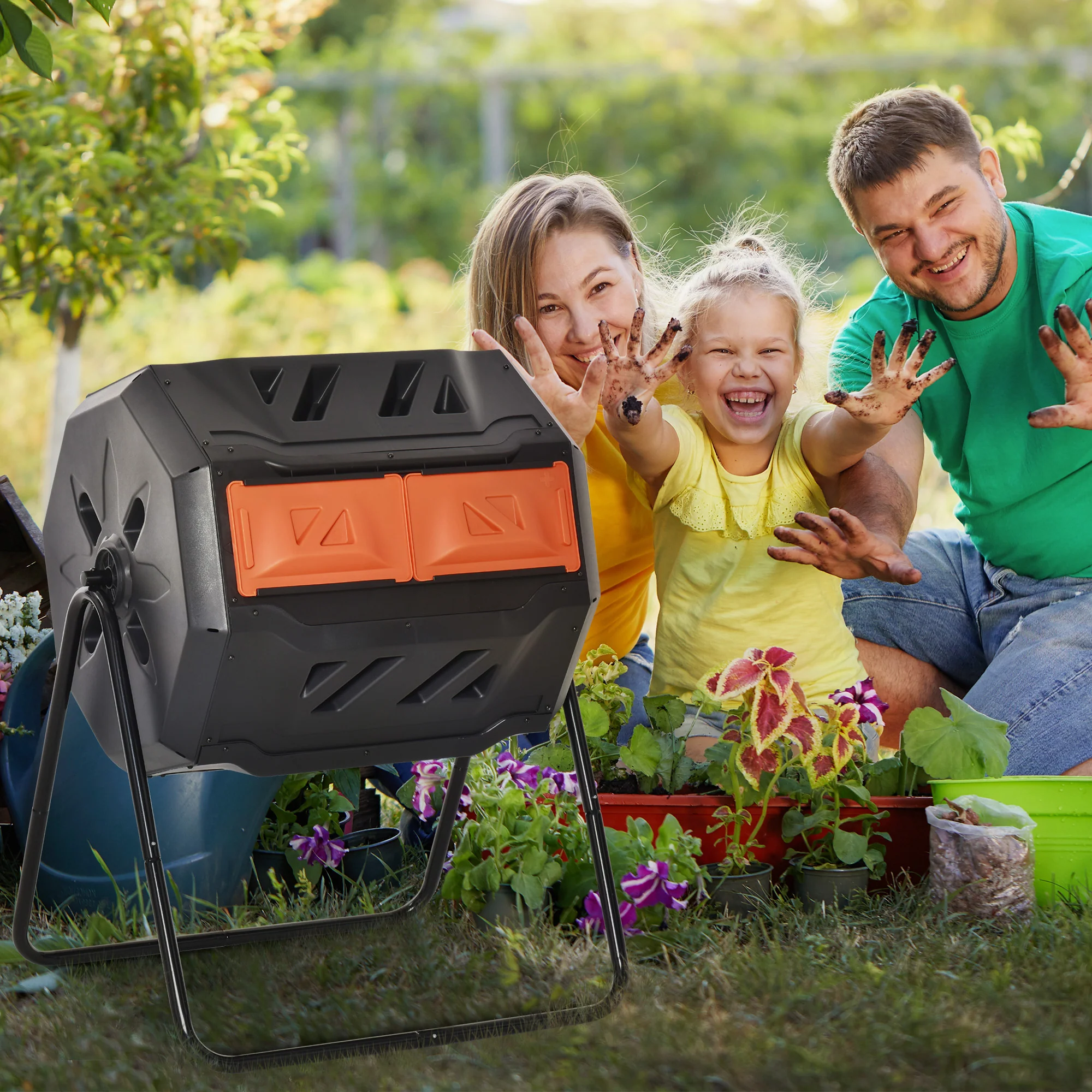Outsunny 160L Outdoor Tumbling Compost Bin With Dual Chamber - Image 2