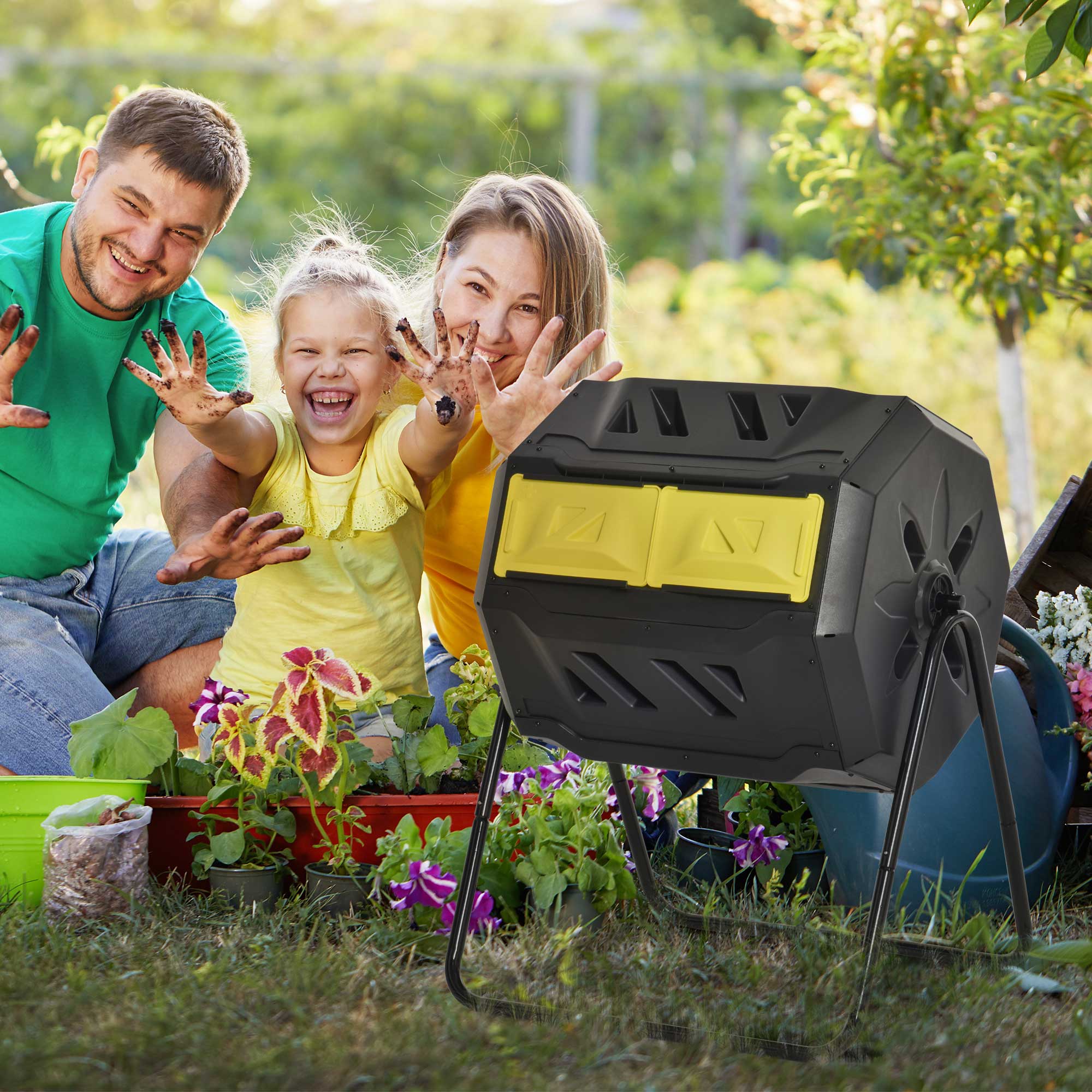 Outsunny 160L Outdoor Tumbling Compost Bin With Dual Chamber - Image 20