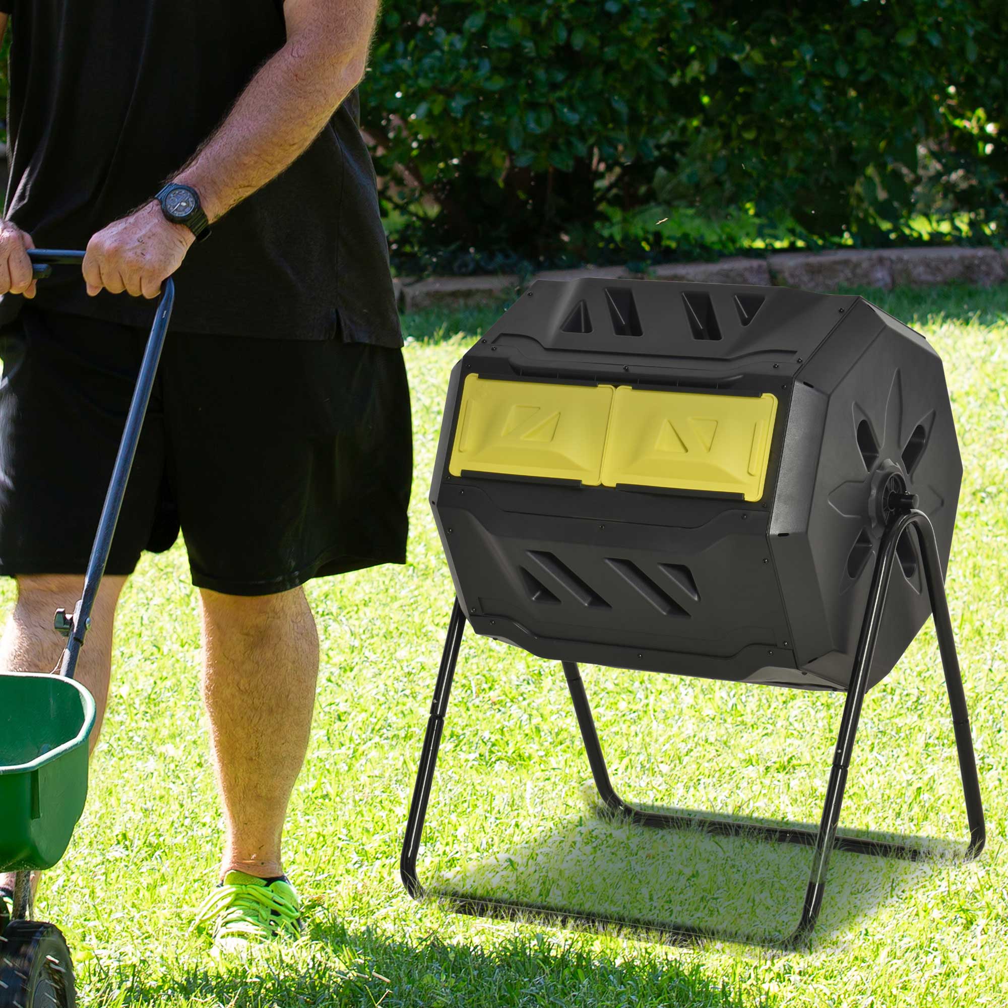 Outsunny 160L Outdoor Tumbling Compost Bin With Dual Chamber - Image 26