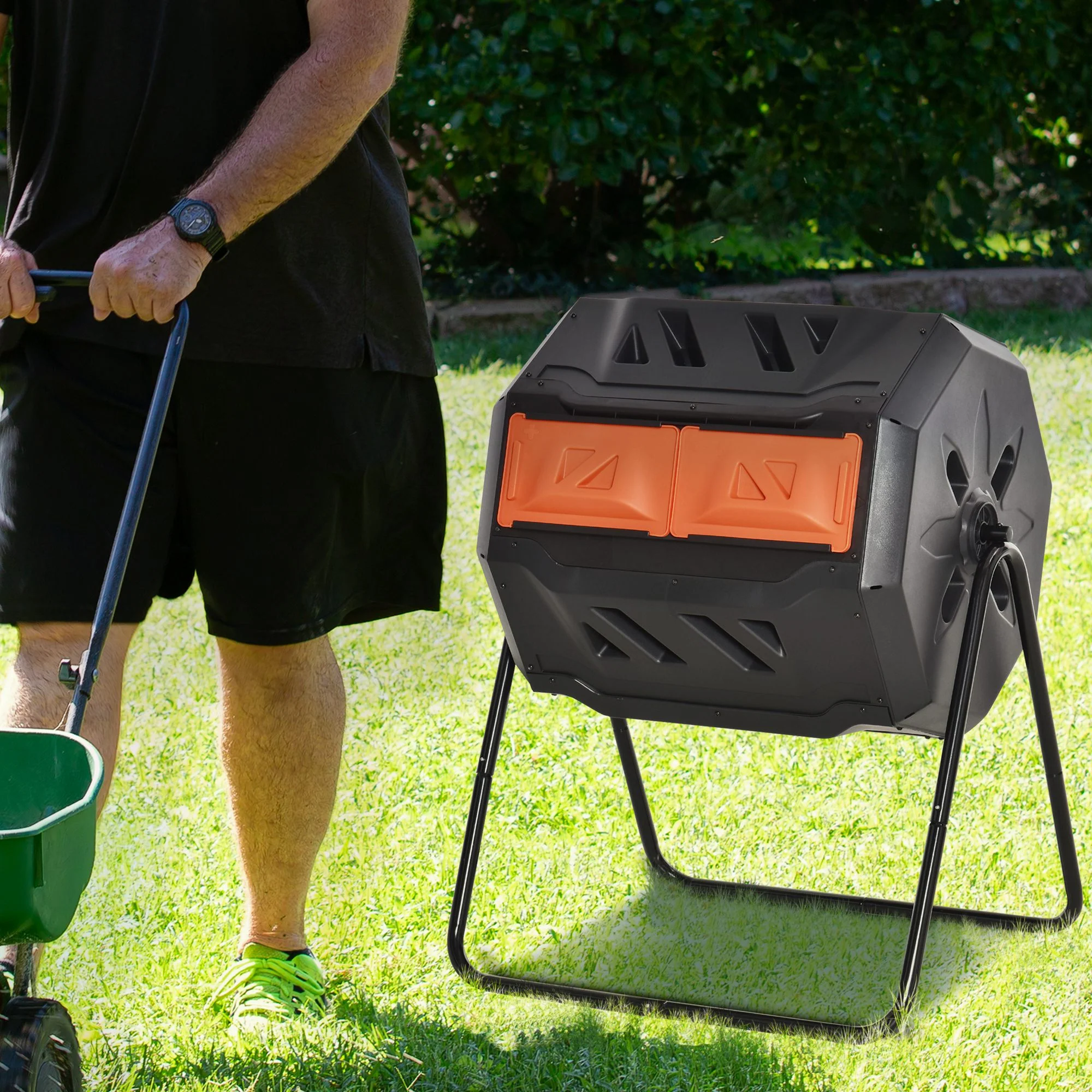 Outsunny 160L Outdoor Tumbling Compost Bin With Dual Chamber - Image 8