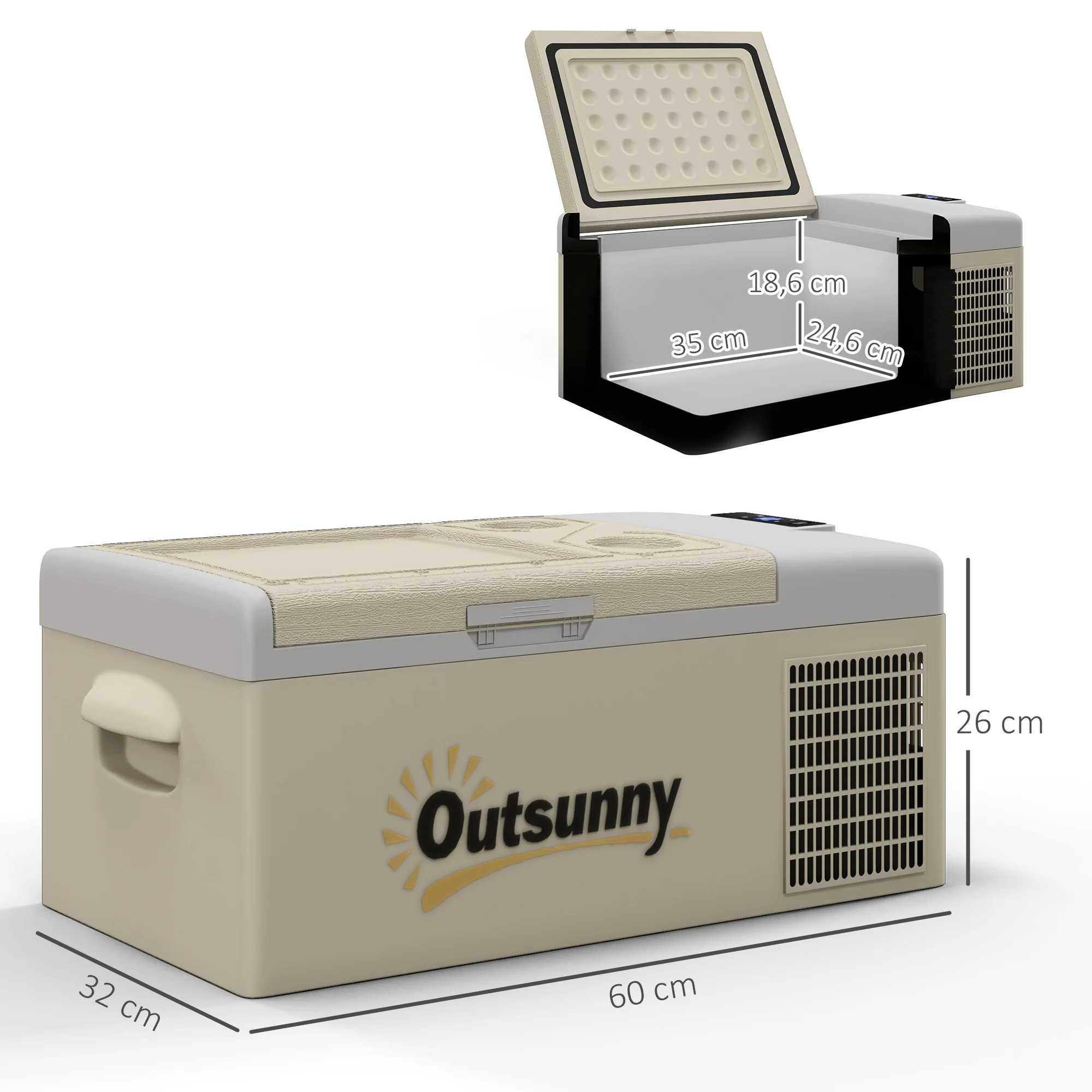 Outsunny 16L Car Refrigerator Fridge Freezer, 12/24V DC and 100-240V AC, Khaki - Image 5