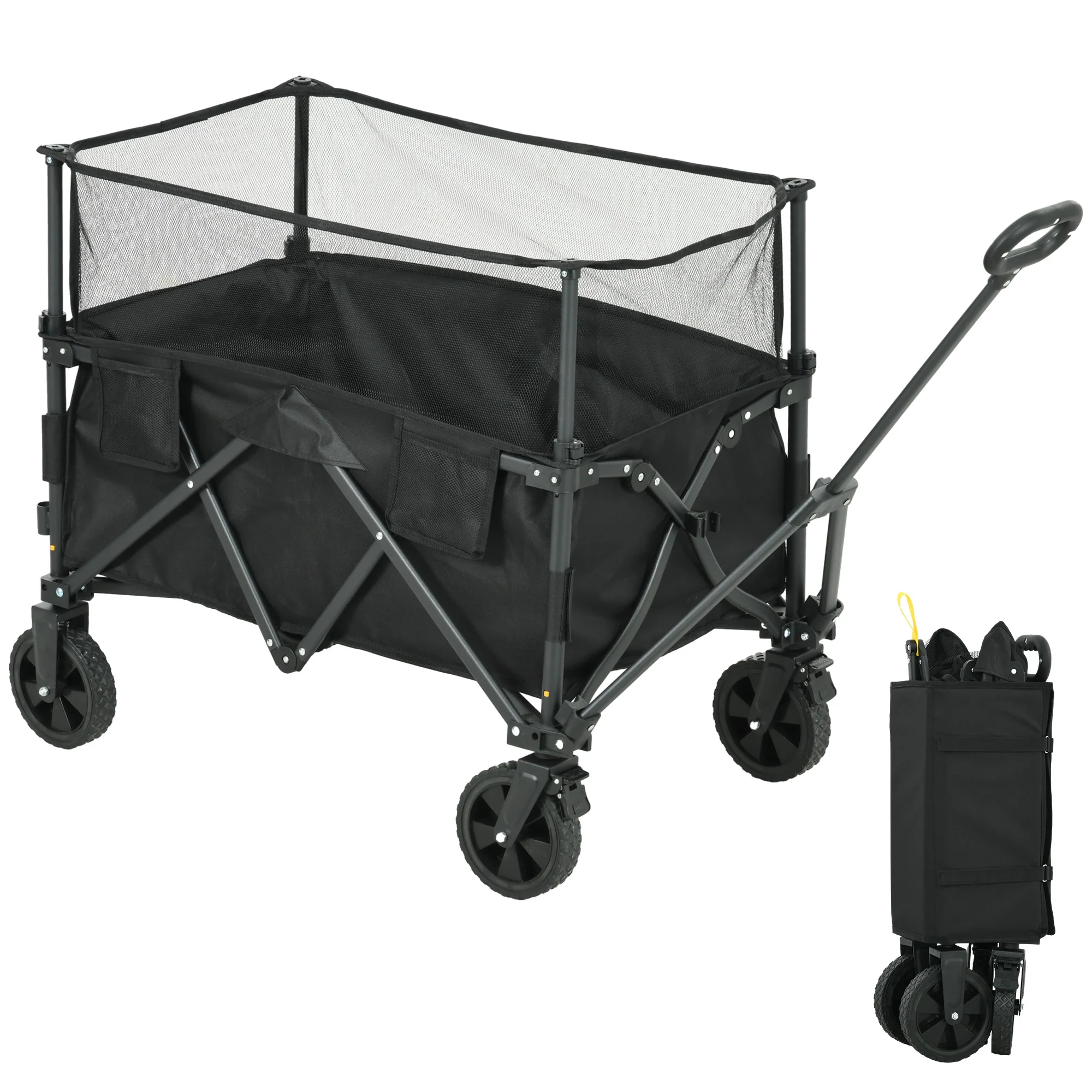 Outsunny 180L Folding Garden Trolley Wagon Cart w/ Extendable Side Walls, Khaki - Image 11