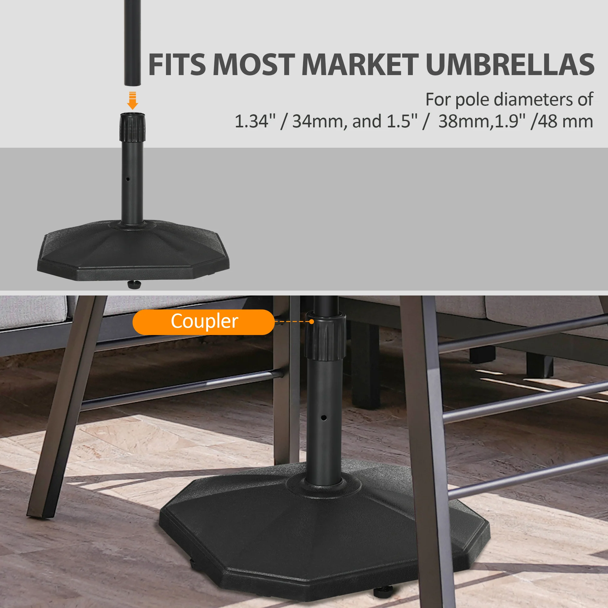 Outsunny 18kg Patio Parasol Base Concrete Outdoor Umbrella Stand Holder Black - Image 3