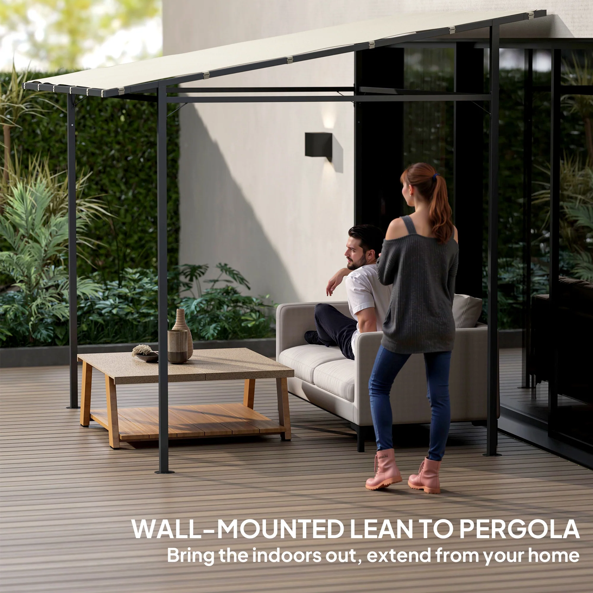 Outsunny 2.4 x 2.4 m Wall Mounted Pergola Gazebo, UPF30+ - Image 15