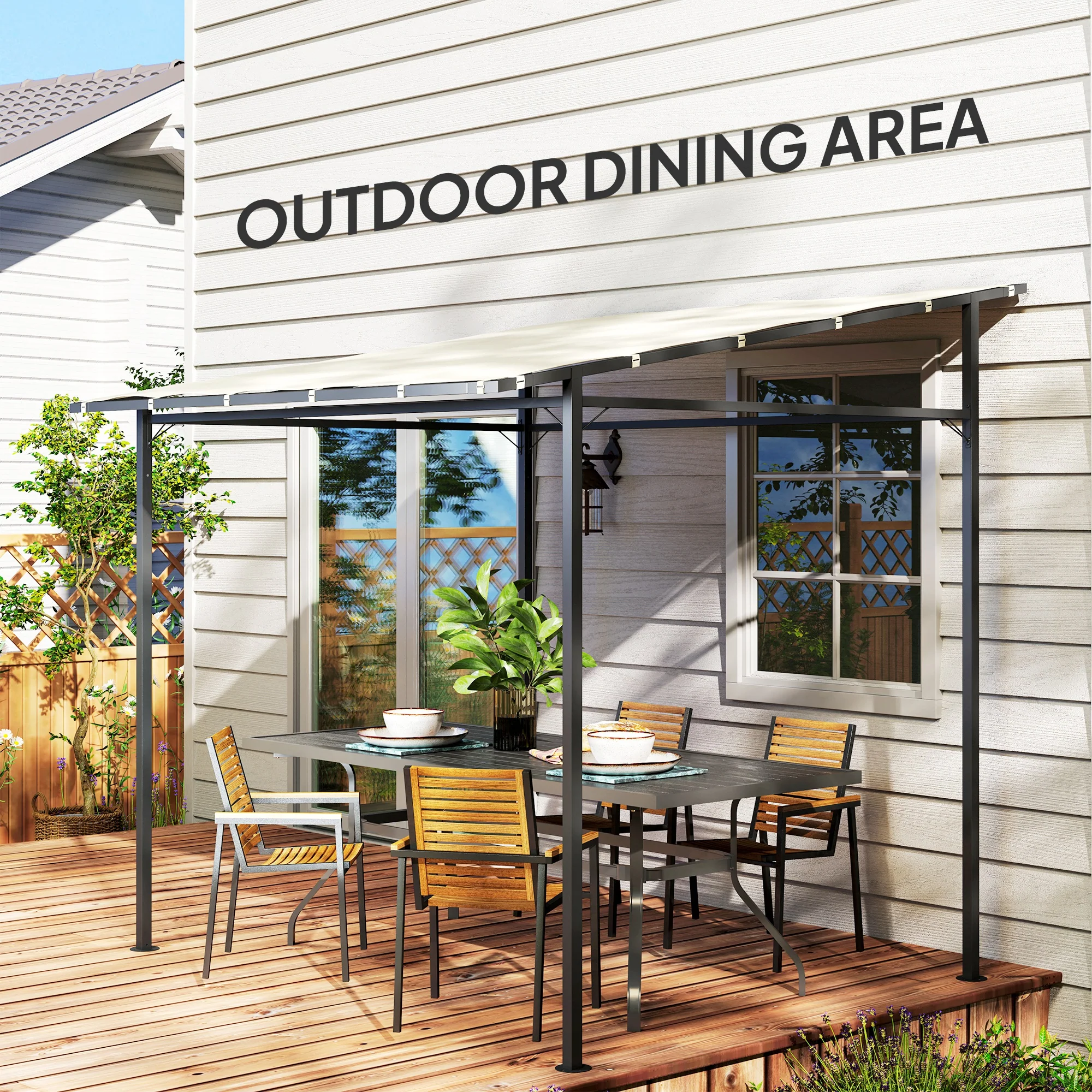 Outsunny 2.4 x 2.4 m Wall Mounted Pergola Gazebo, UPF30+ - Image 18