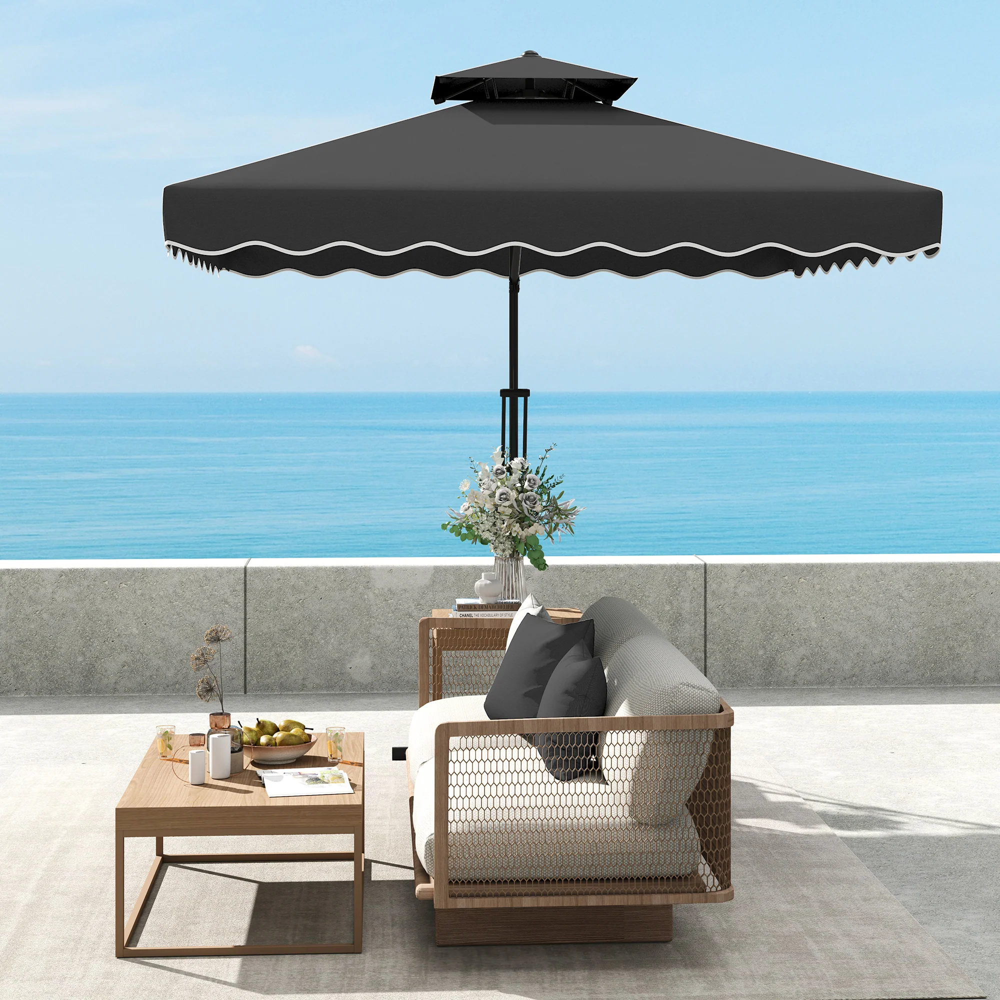 Outsunny 2.5m Cantilever Garden Parasol Umbrella With Cross Base - Image 9