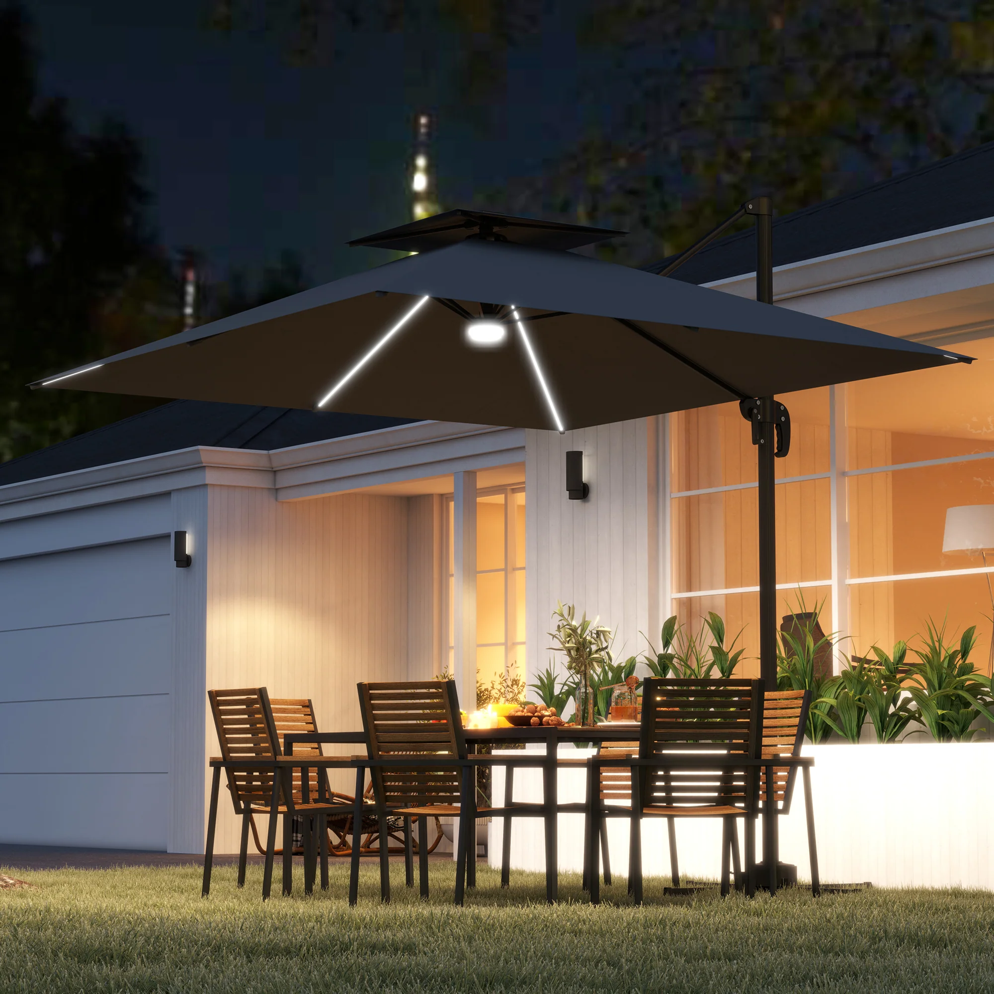 Outsunny 2.5m Cantilever Parasol, Garden Parasol With Lights - Image 2