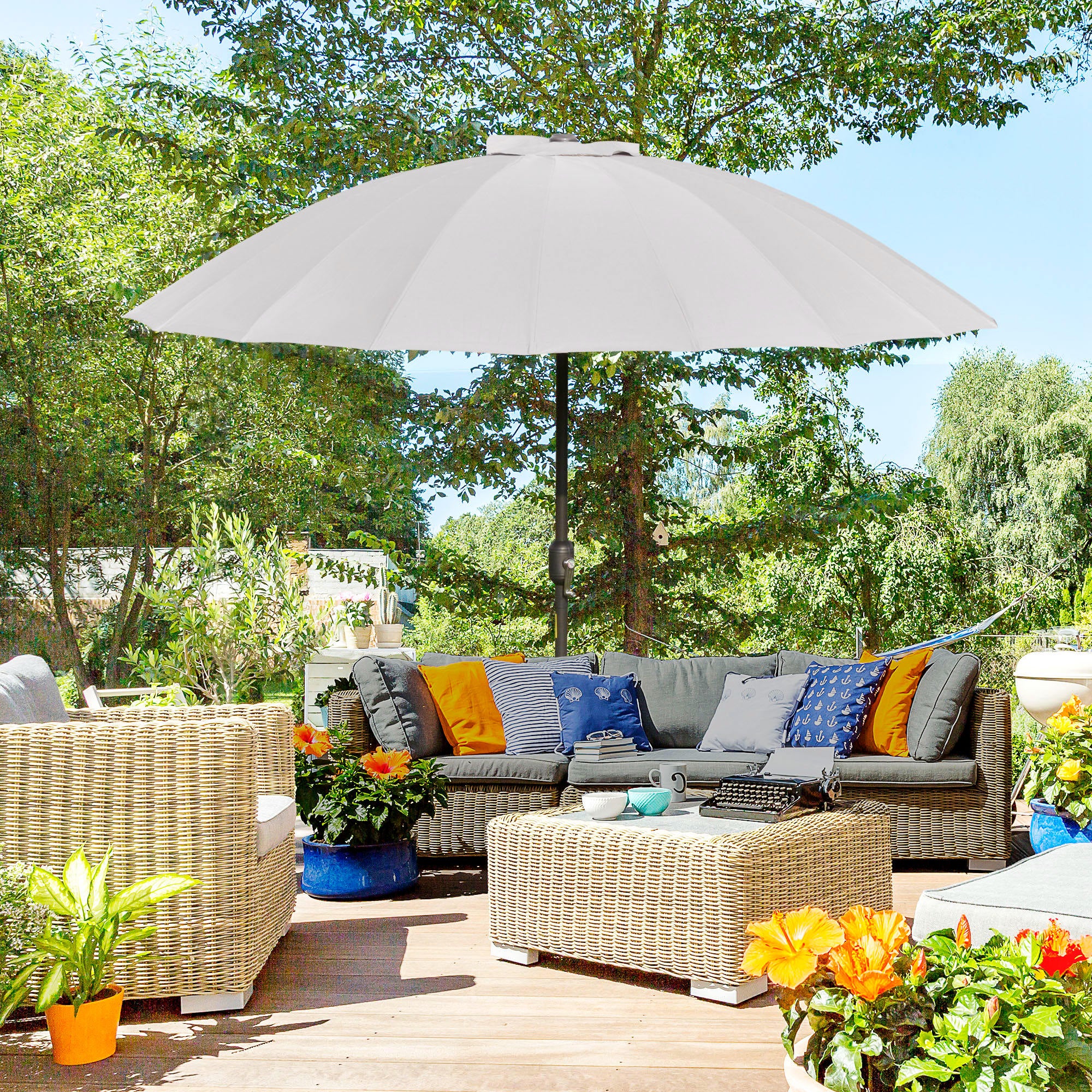 Outsunny 2.5m Round Curved Adjustable Parasol Sun Umbrella Metal Pole Grey - Image 2