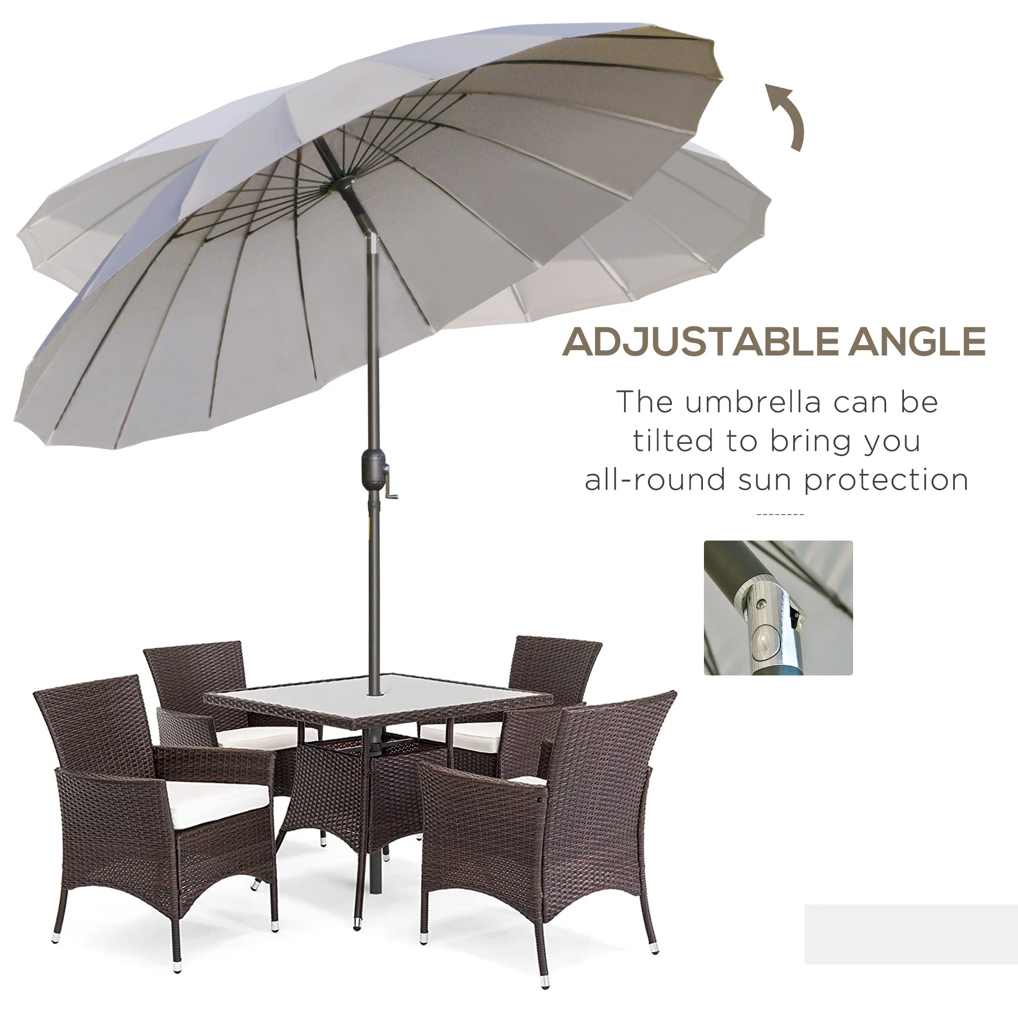 Outsunny 2.5m Round Curved Adjustable Parasol Sun Umbrella Metal Pole Grey - Image 4