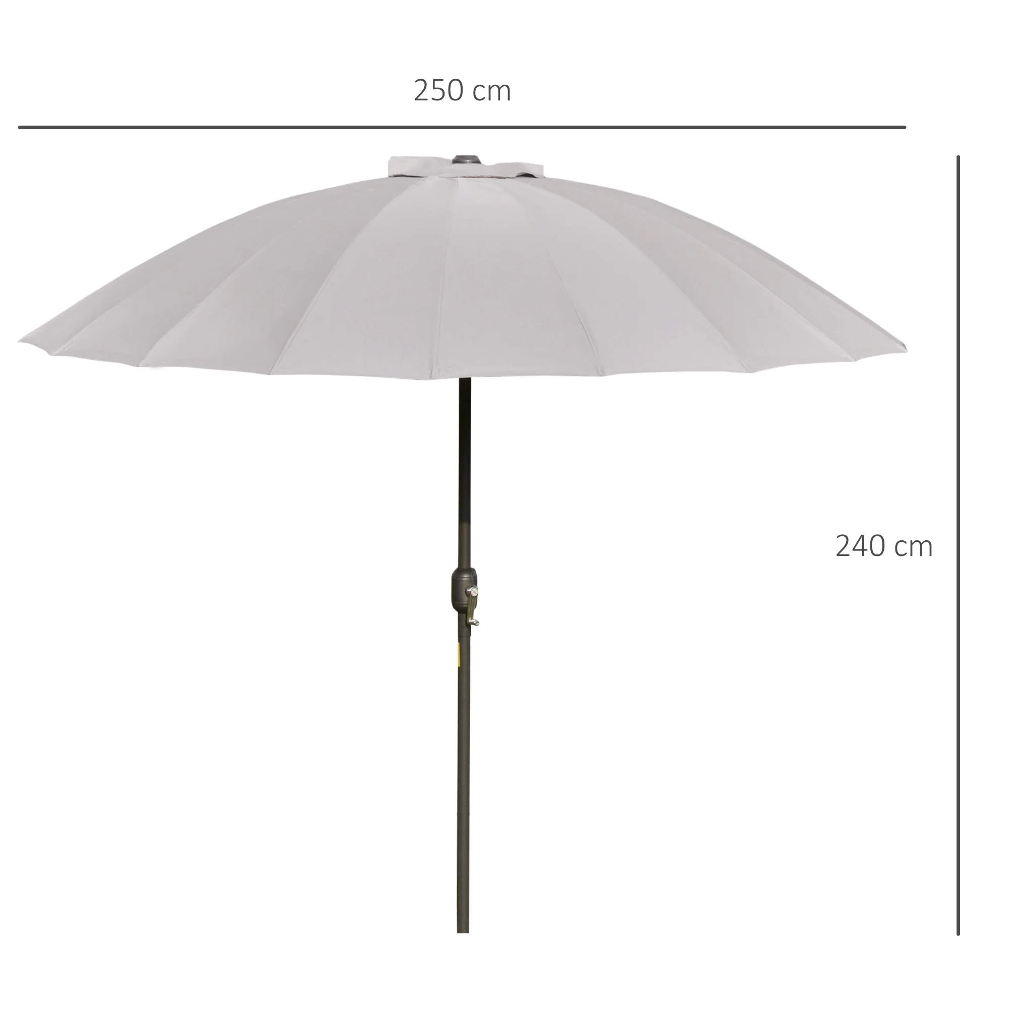 Outsunny 2.5m Round Curved Adjustable Parasol Sun Umbrella Metal Pole Grey - Image 5