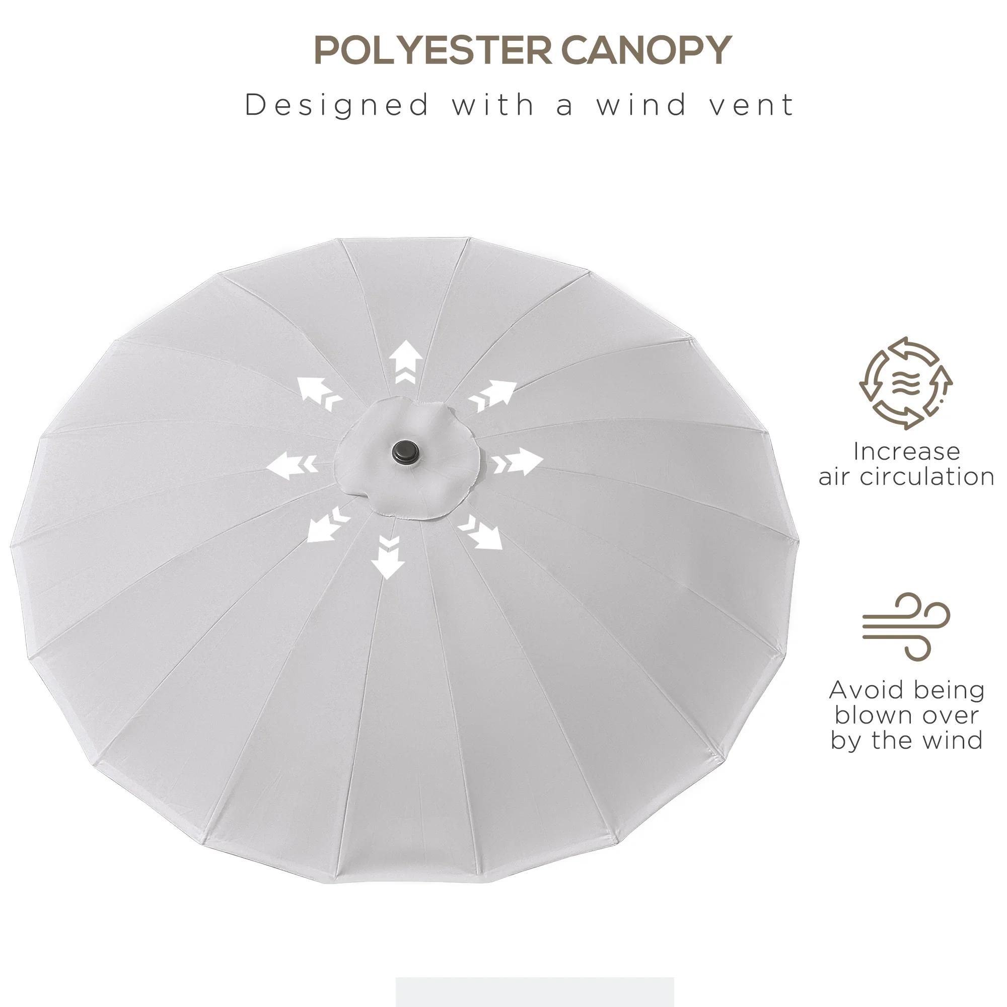 Outsunny 2.5m Round Curved Adjustable Parasol Sun Umbrella Metal Pole Grey - Image 6