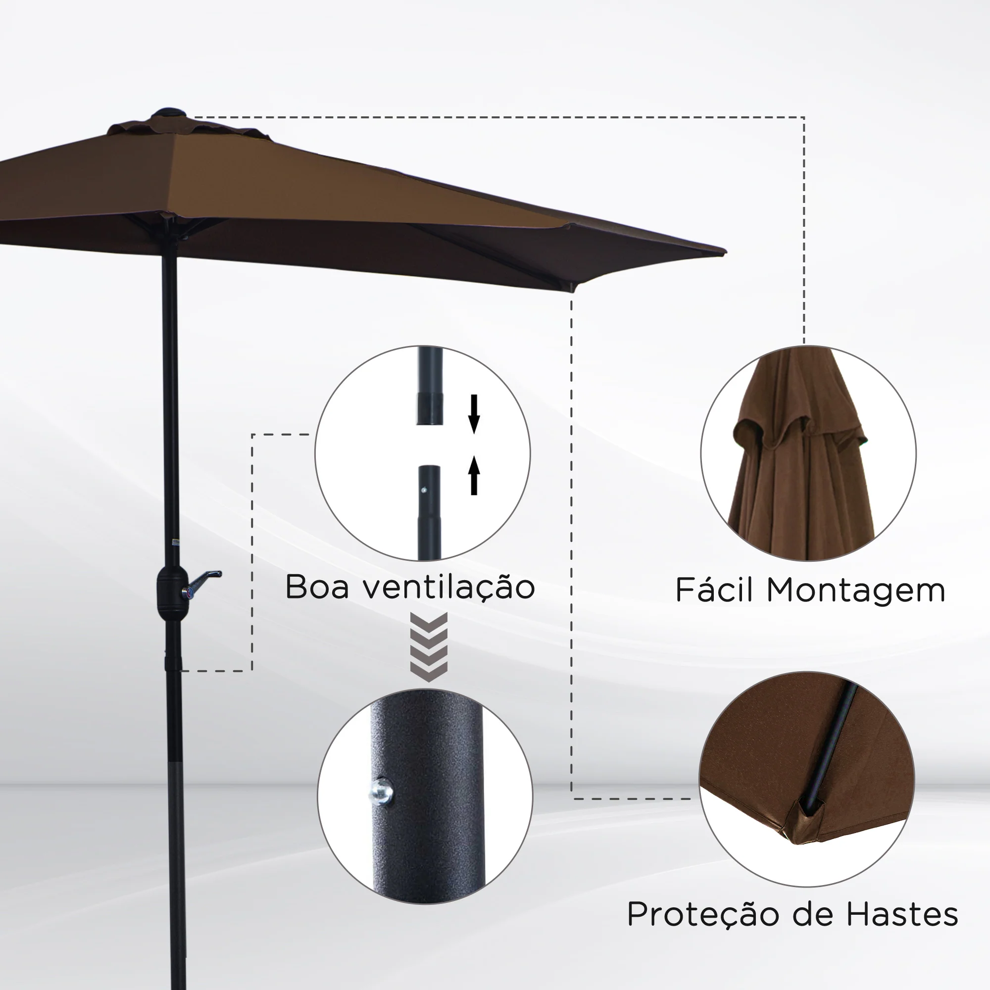 Outsunny 2.7m Metal Frame Garden Furniture Parasol Half Round Umbrella - Image 6