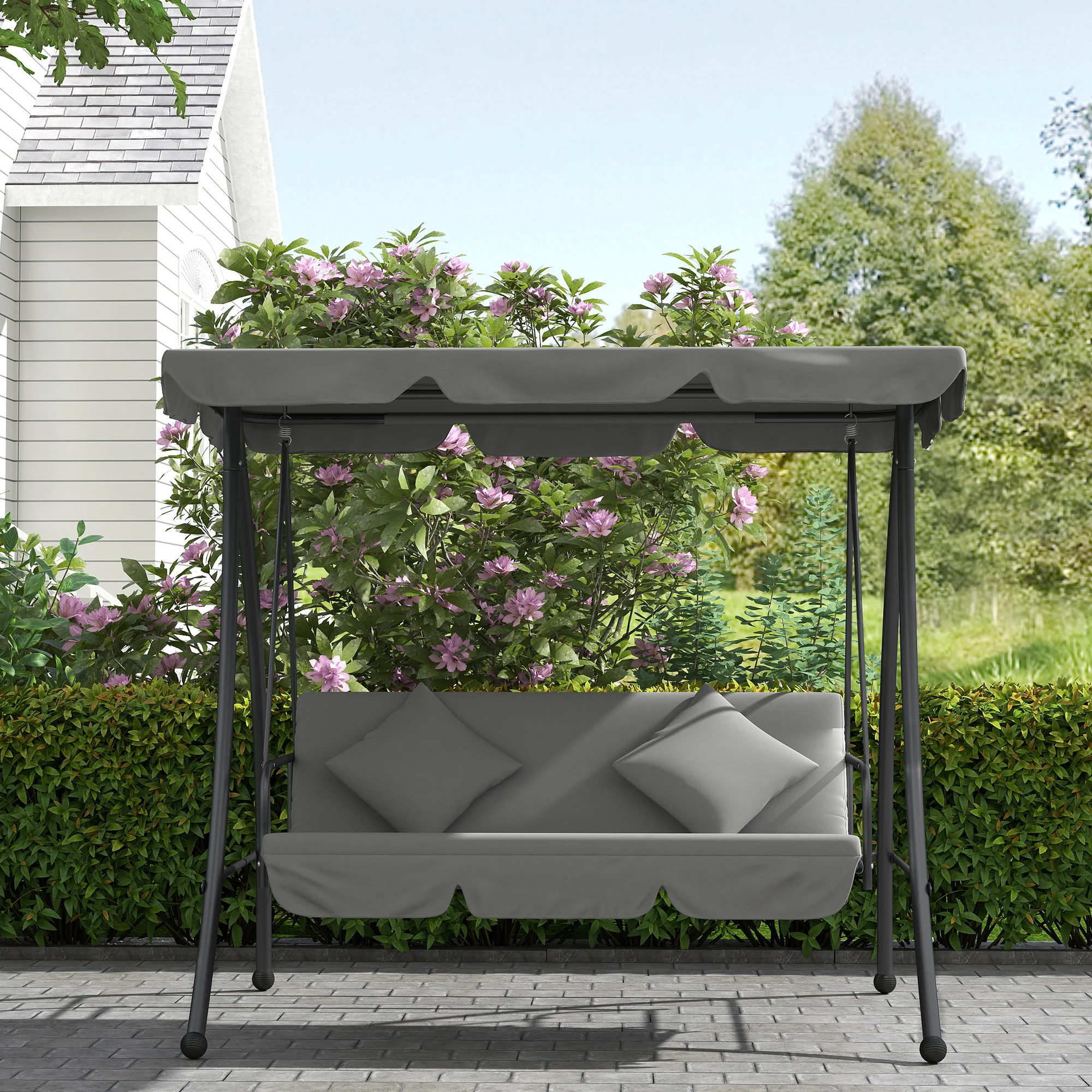 Outsunny 2-in-1 Swing Chair 3 Seater Hammock Cushion Bed Tilt Canopy - Image 8