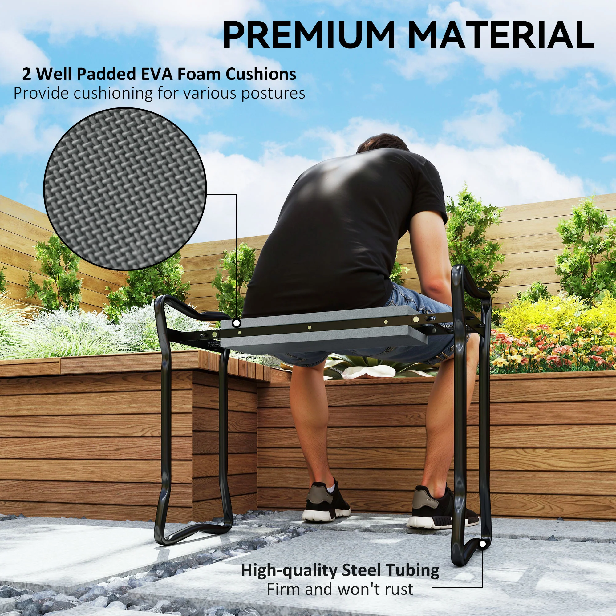 Outsunny 2 In1 Folding Garden Kneeler Foam Chair Pad Support Bench, Grey - Image 6