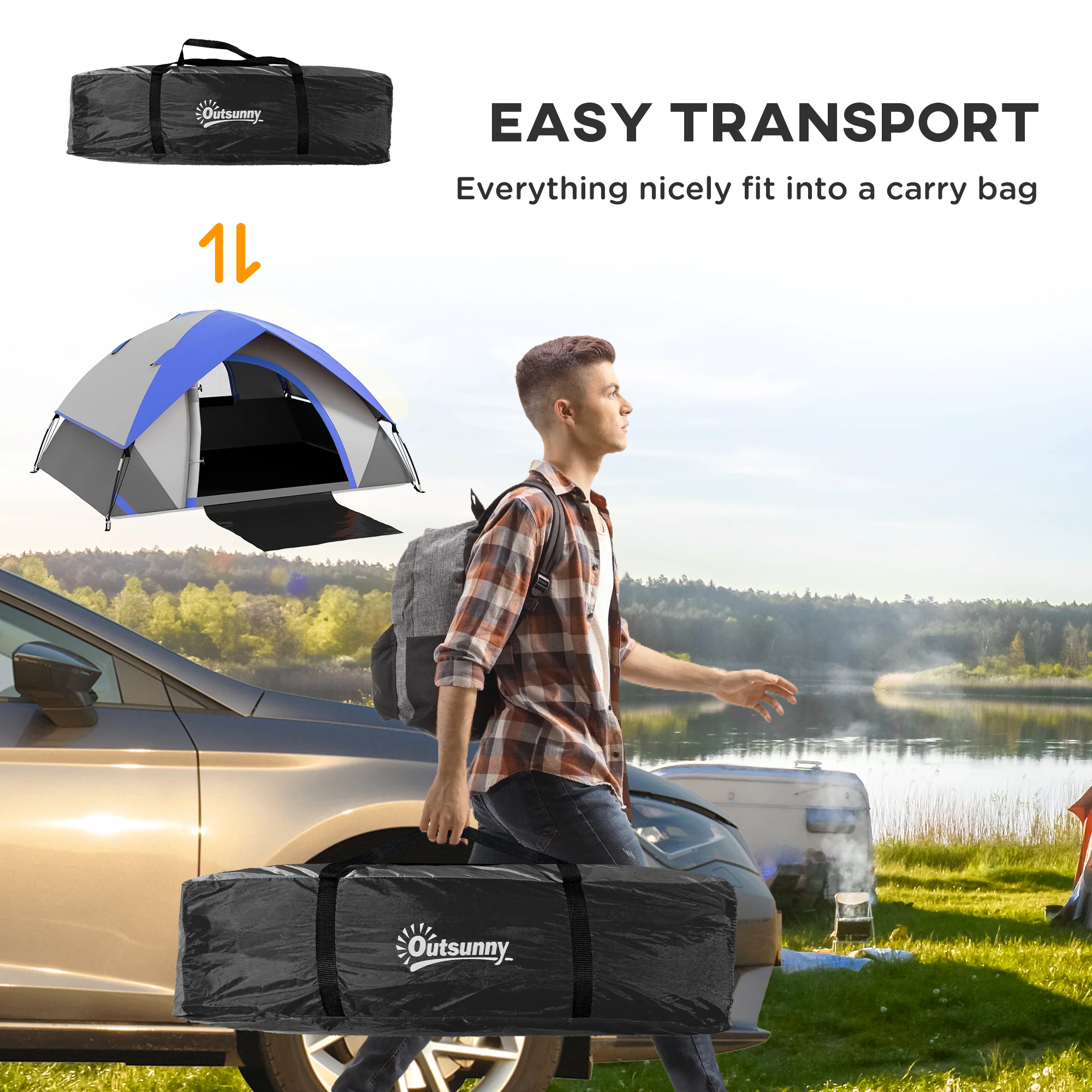 Outsunny 2 Man Camping Tent w/ Sewn-in Groundsheet, 3000mm Waterproof - Image 7