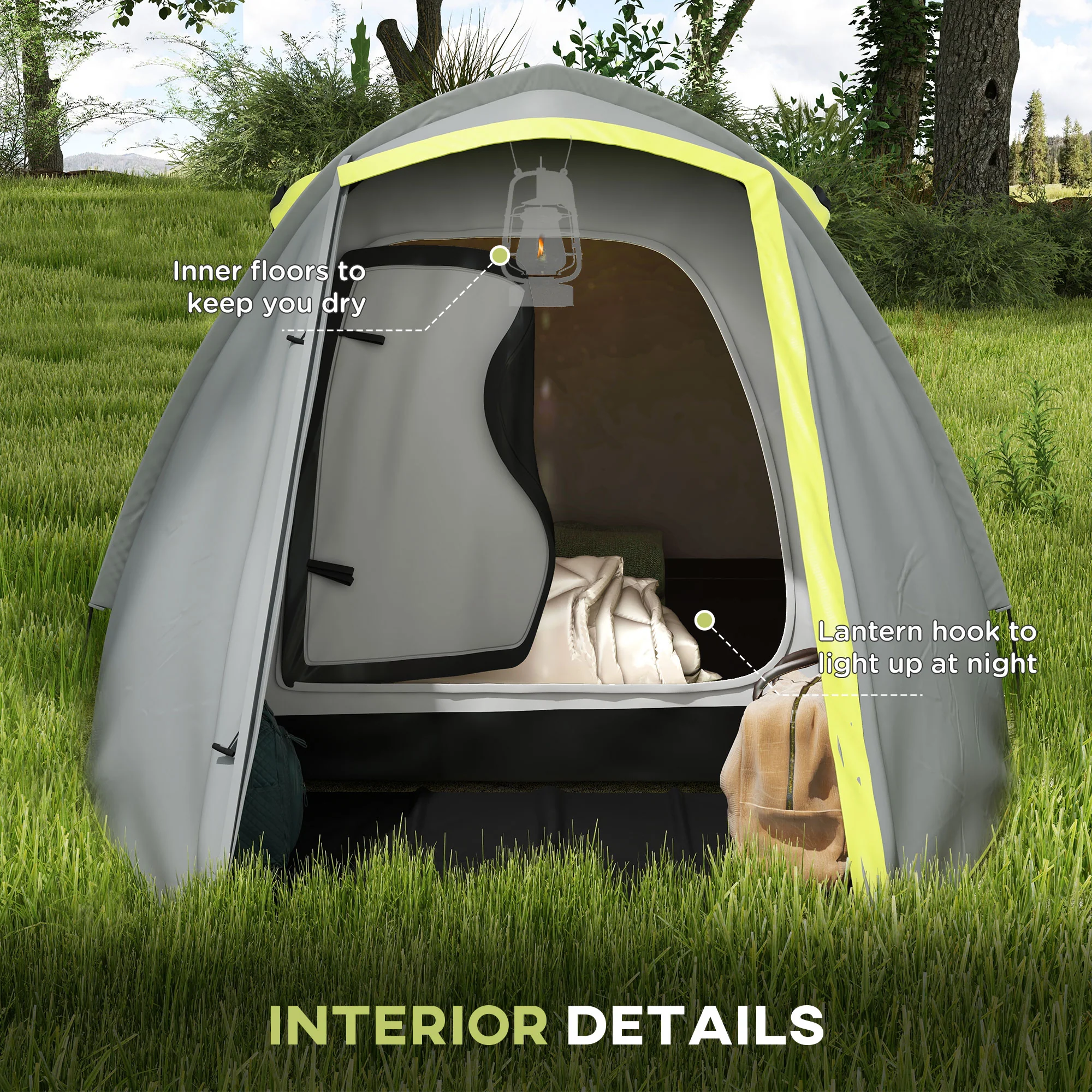 Outsunny 2 Man Camping Tent with Living Area, 2000mm Waterproof, Yellow - Image 4