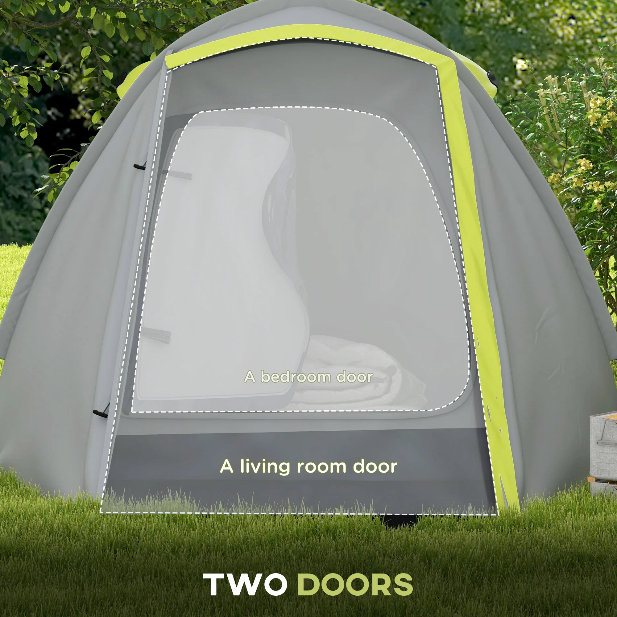 Outsunny 2 Man Camping Tent with Living Area, 2000mm Waterproof, Yellow - Image 6
