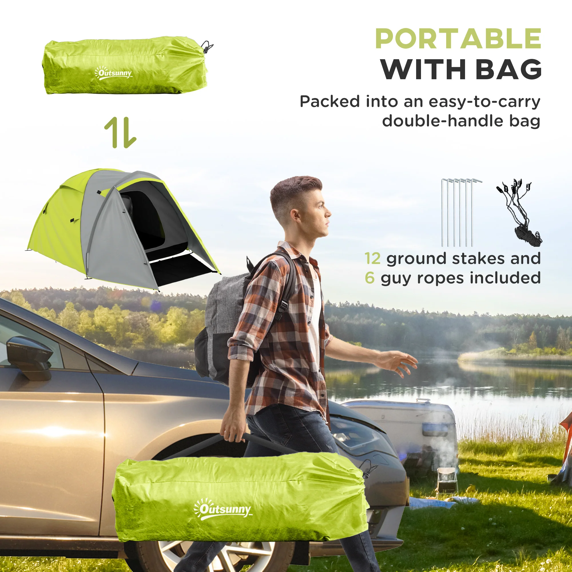 Outsunny 2 Man Camping Tent with Living Area, 2000mm Waterproof, Yellow - Image 7