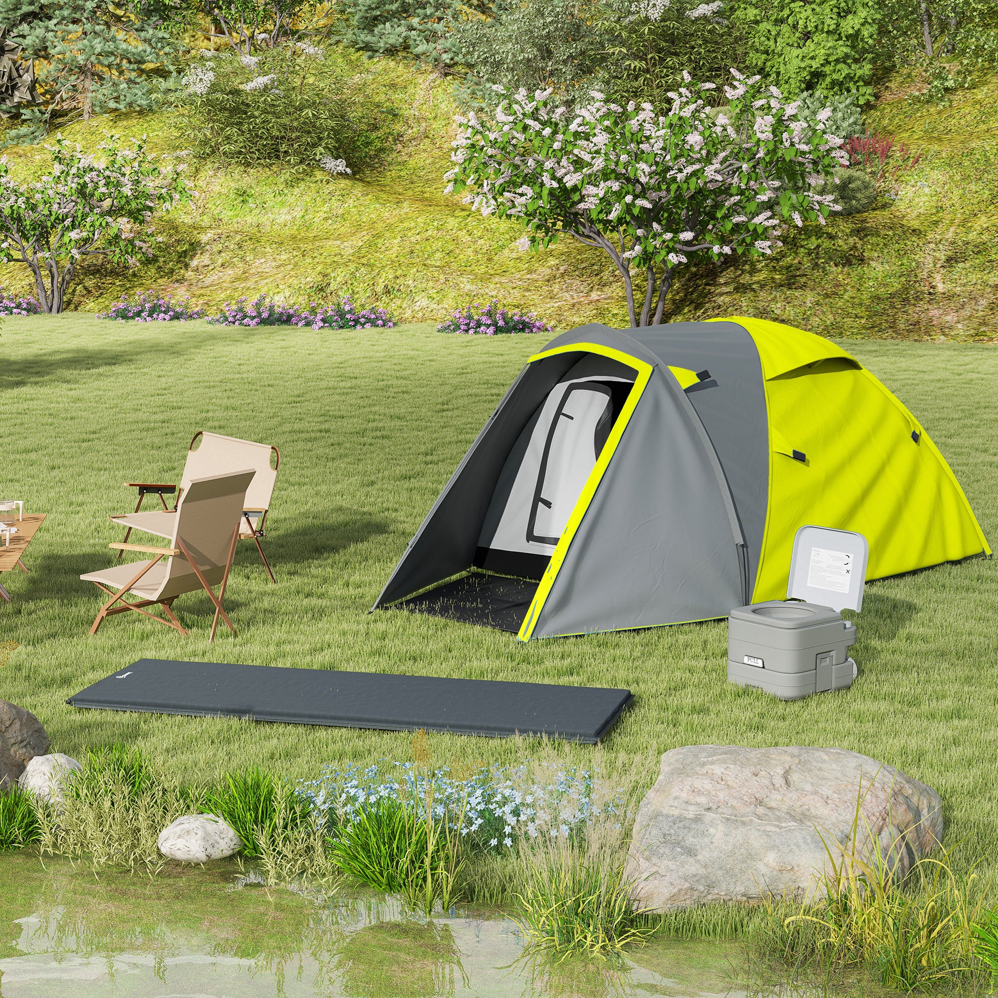 Outsunny 2 Man Camping Tent with Living Area, 2000mm Waterproof, Yellow - Image 9