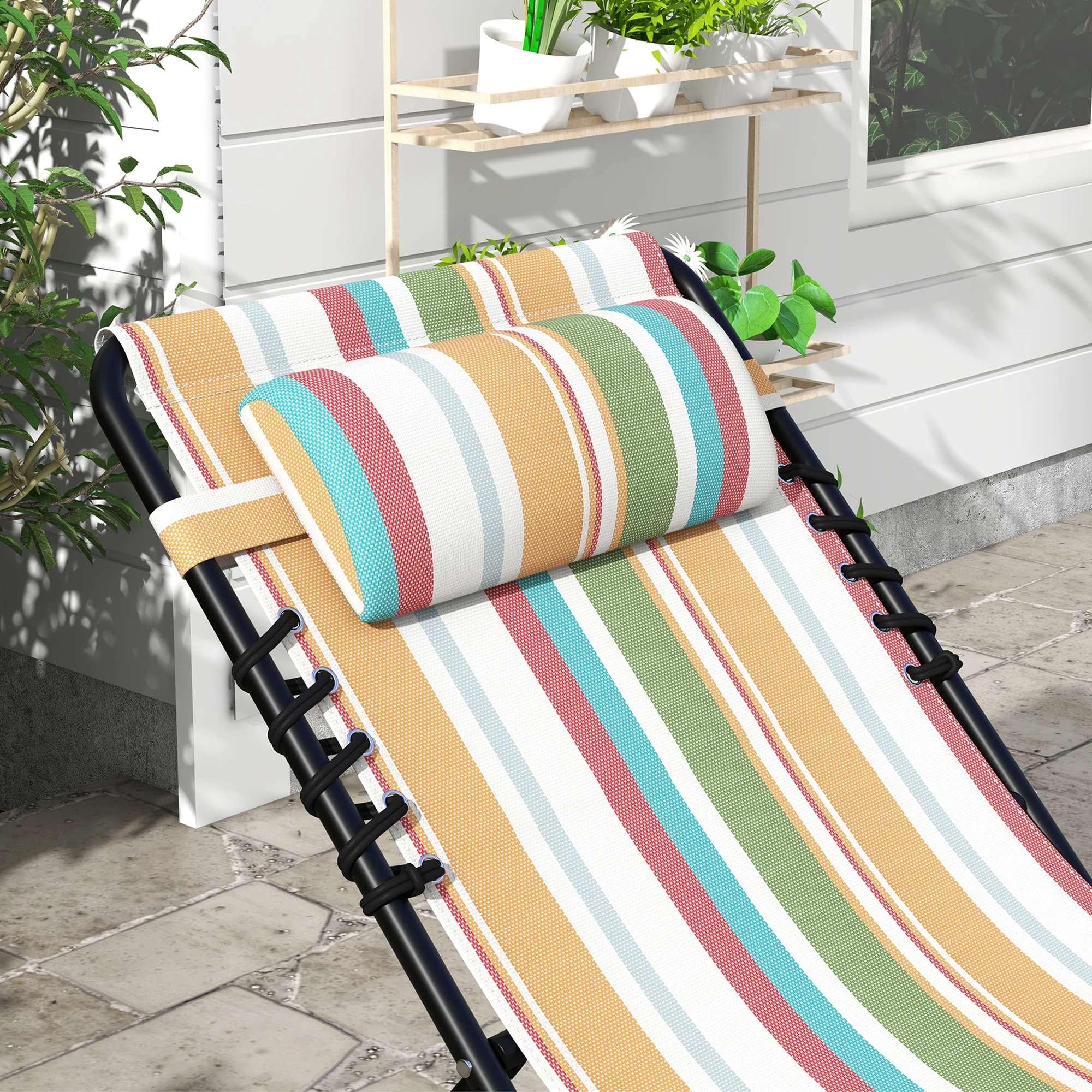 Outsunny 2 Pcs Folding Beach Chair Chaise Lounge 4 Adjustable Positions - Image 17