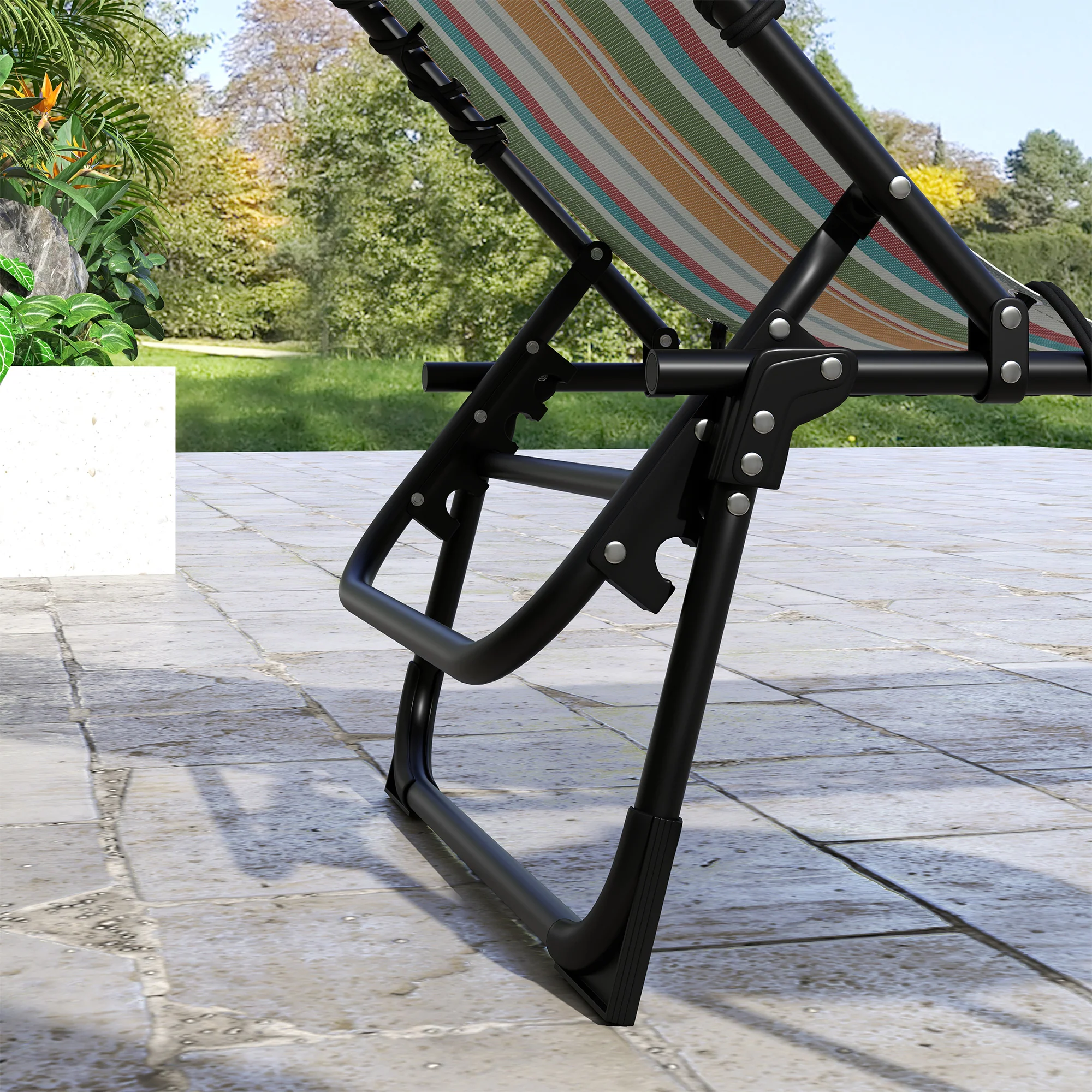 Outsunny 2 Pcs Folding Beach Chair Chaise Lounge 4 Adjustable Positions - Image 18
