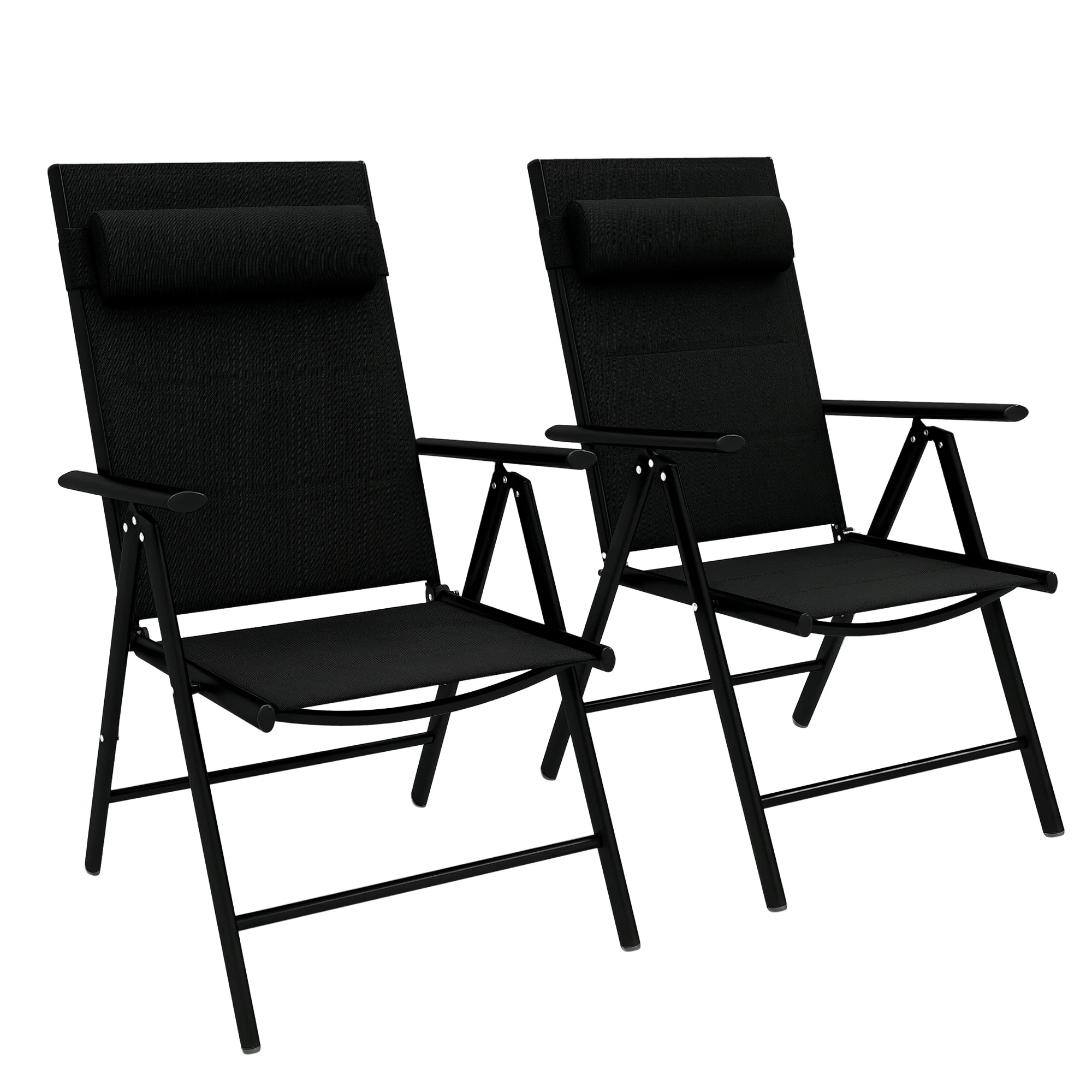 Outsunny 2 PCS Outdoor Folding Chairs, Dining Chairs w/ Padded Filling, Grey - Image 10
