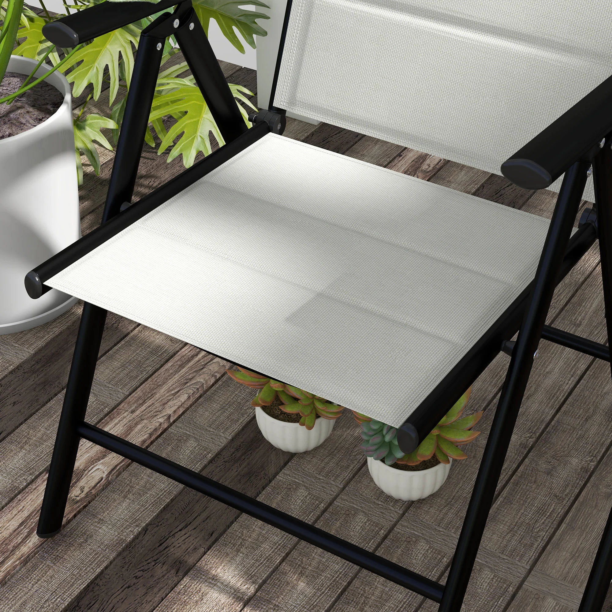 Outsunny 2 PCS Outdoor Folding Chairs, Dining Chairs w/ Padded Filling, Grey - Image 9