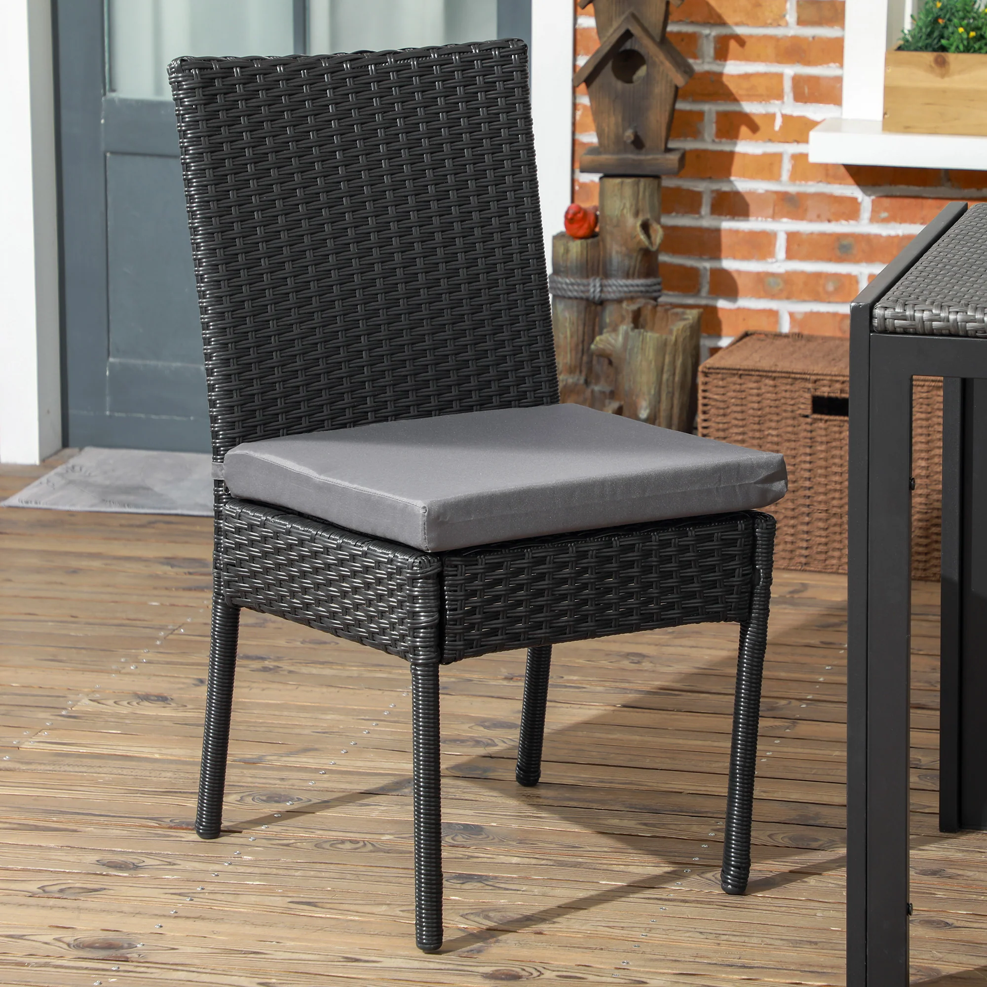 Outsunny 2 PCs Rattan Garden Chairs with Cushion, Wicker Dining Chairs, Brown - Image 10