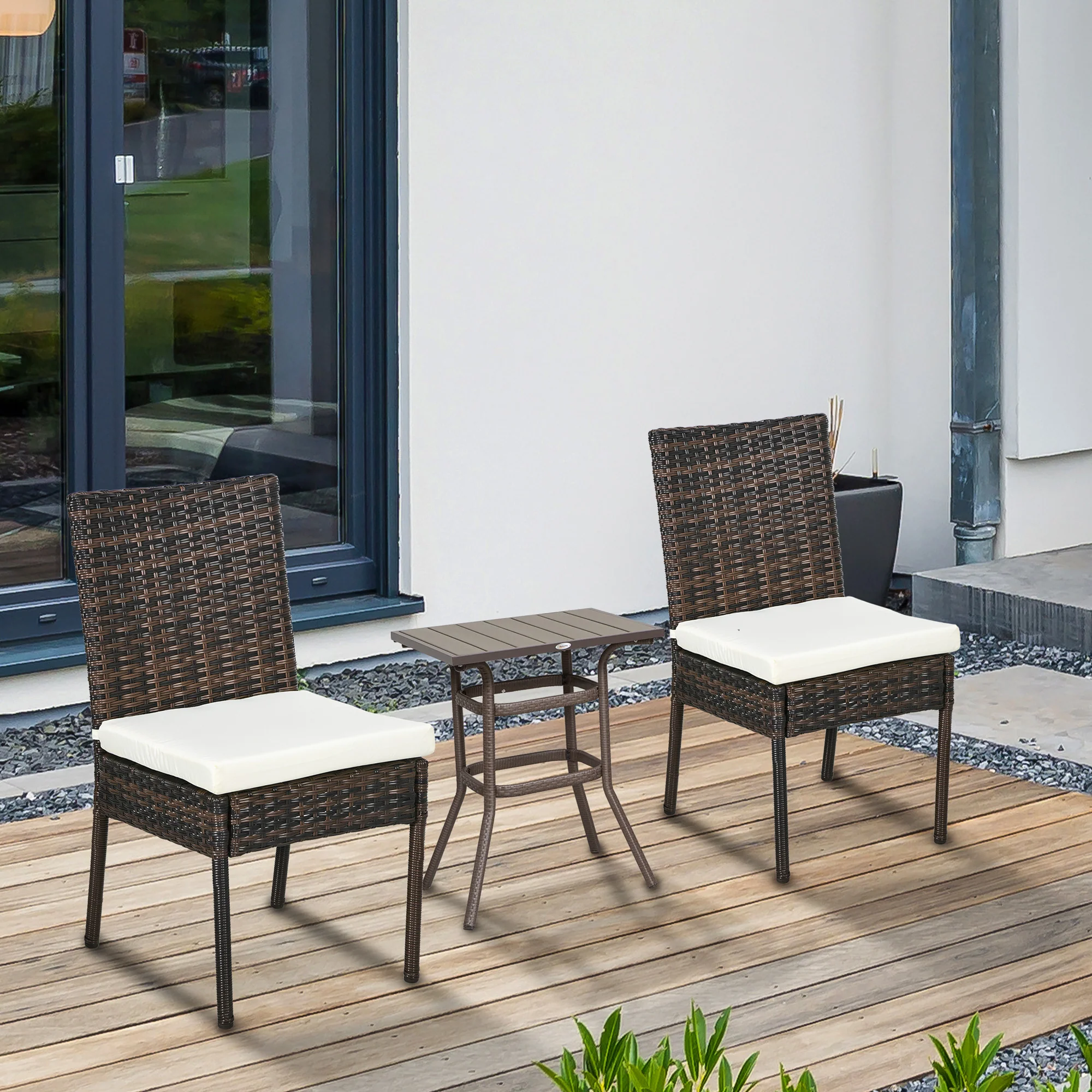 Outsunny 2 PCs Rattan Garden Chairs with Cushion, Wicker Dining Chairs, Brown - Image 2