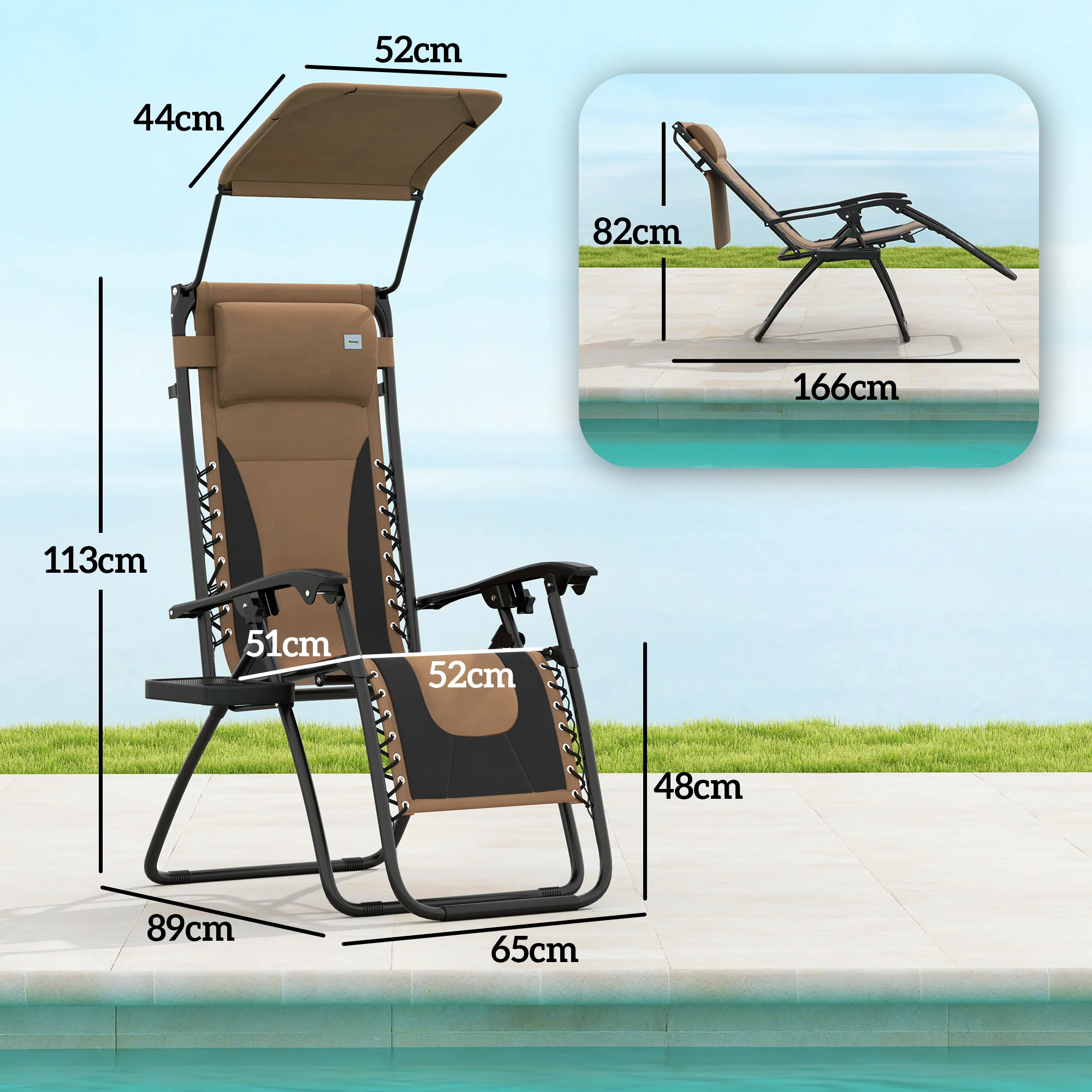 Outsunny 2 Pcs Zero Gravity Lounger Chair, Folding Reclining Chair - Image 14