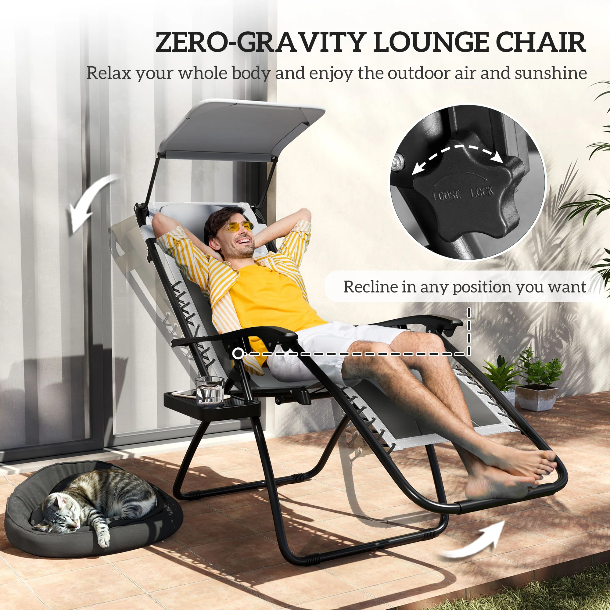 Outsunny 2 Pcs Zero Gravity Lounger Chair, Folding Reclining Chair - Image 39