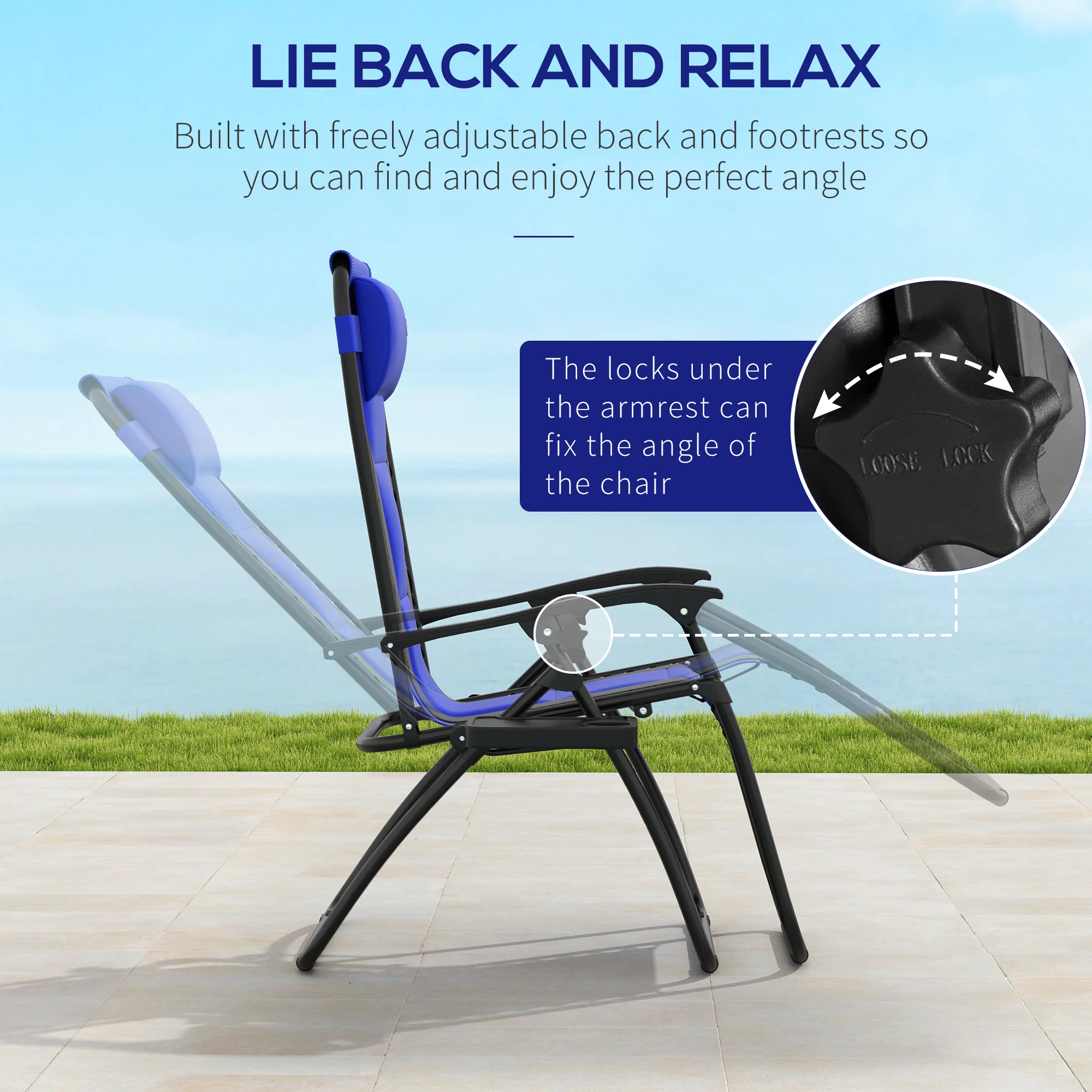 Outsunny 2 Pcs Zero Gravity Lounger Folding Recliner Chair W/ Cup Holder - Image 12