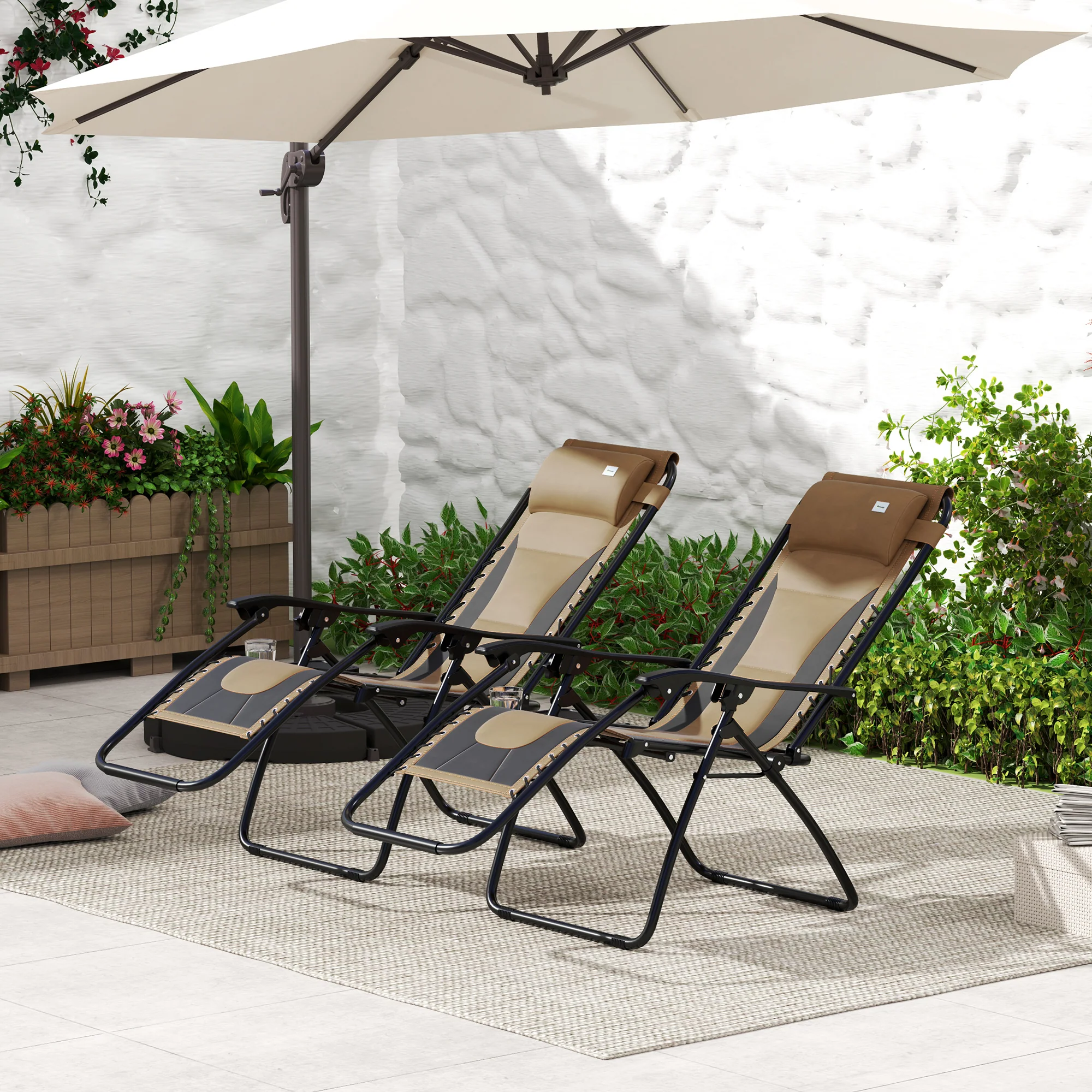Outsunny 2 Pcs Zero Gravity Lounger Folding Recliner Chair W/ Cup Holder - Image 26