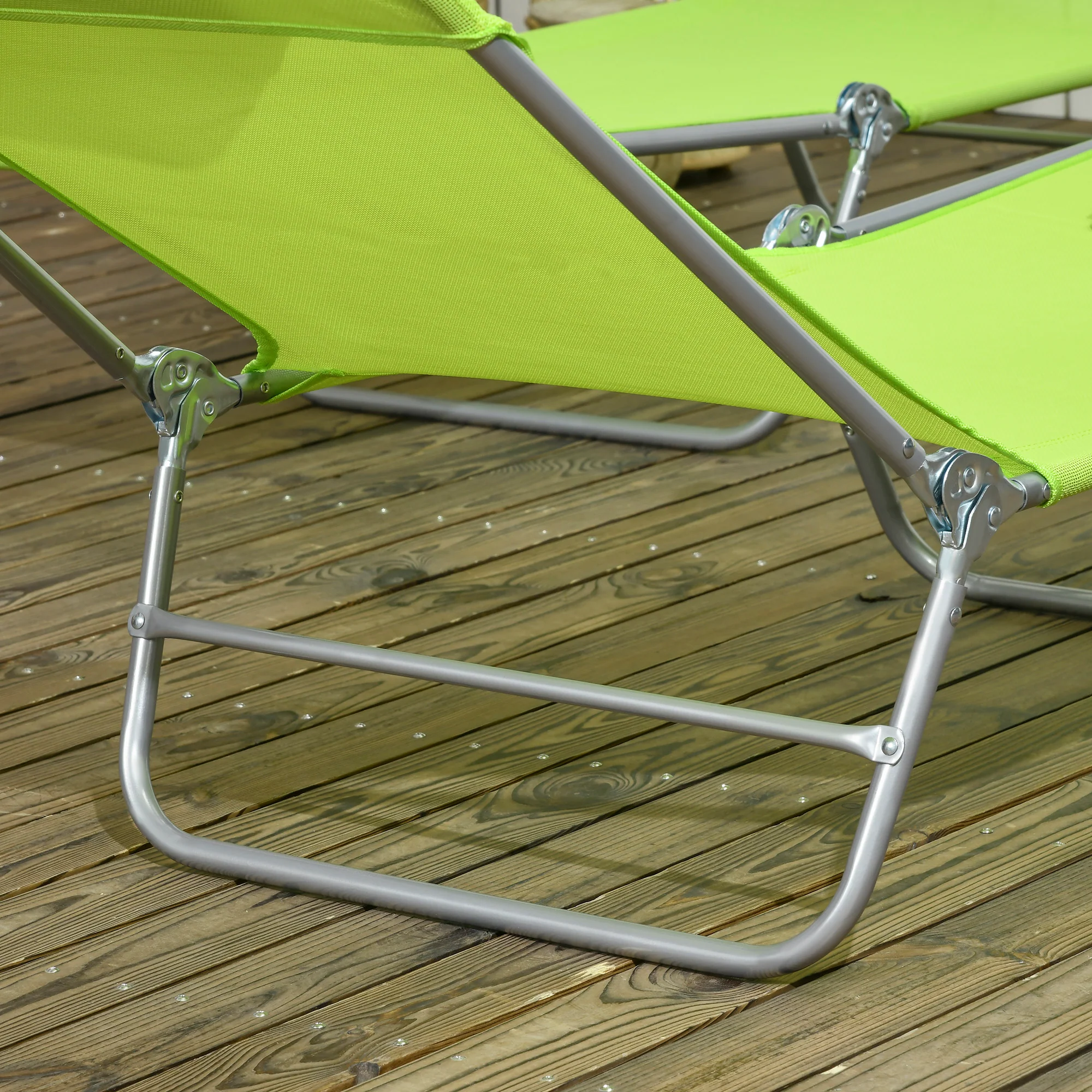 Outsunny 2 Piece Folding Sun Loungers with Adjustable Backrest, Pillow, Green - Image 9