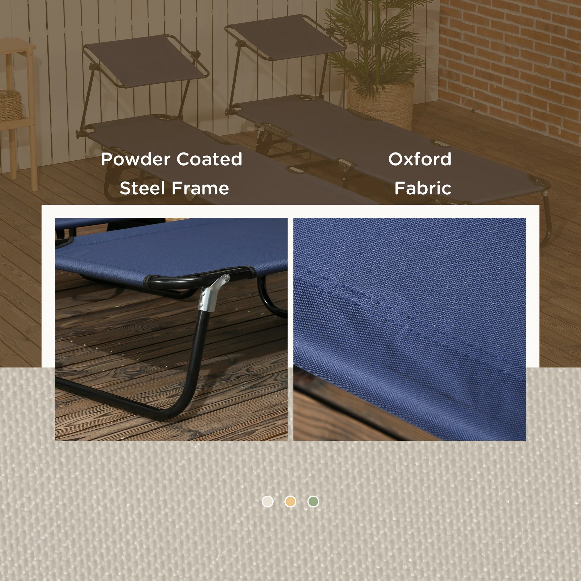 Outsunny 2 Piece Folding Sun Loungers with Adjustable Backrest, Tan Brown - Image 25