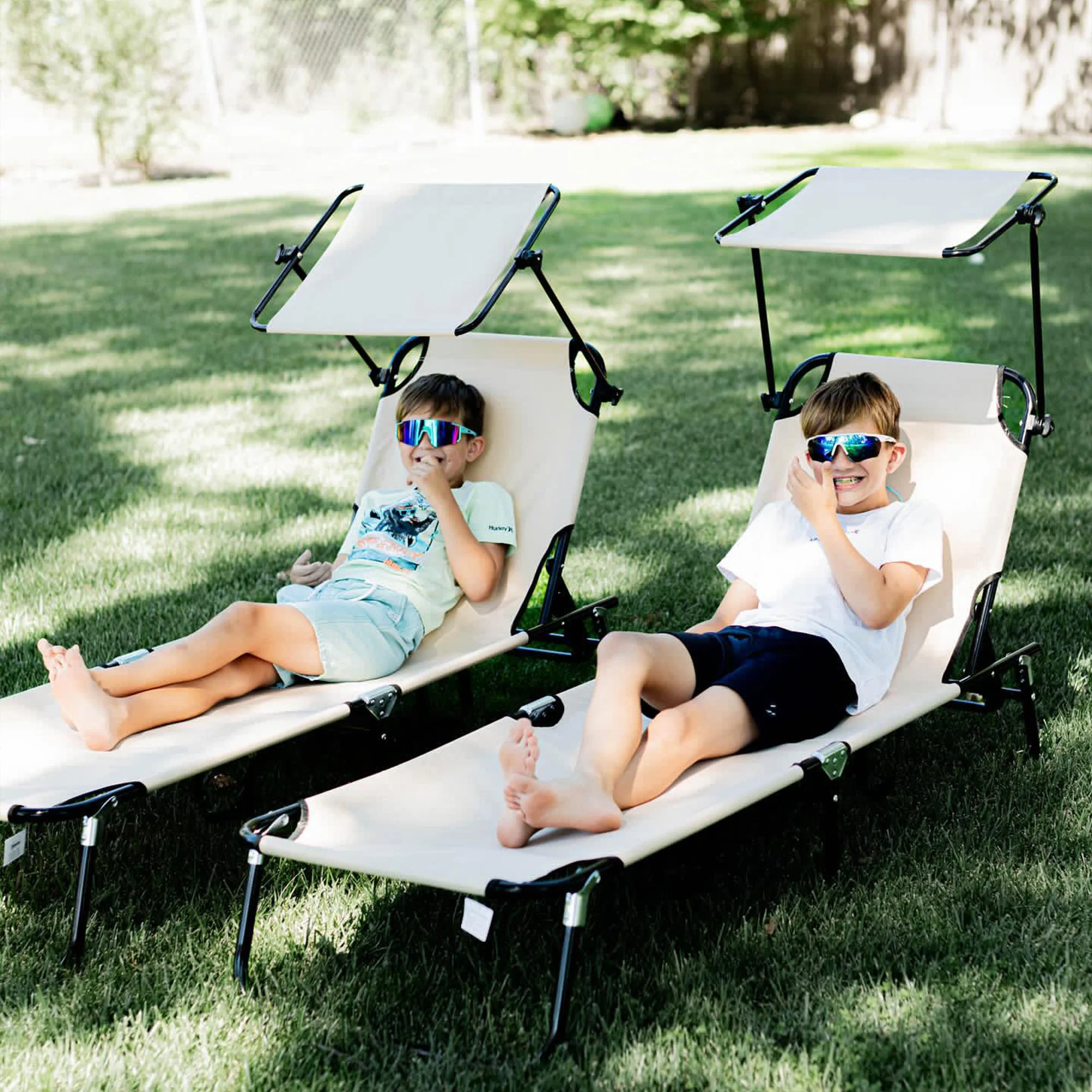 Outsunny 2 Piece Folding Sun Loungers with Adjustable Backrest, Tan Brown - Image 35