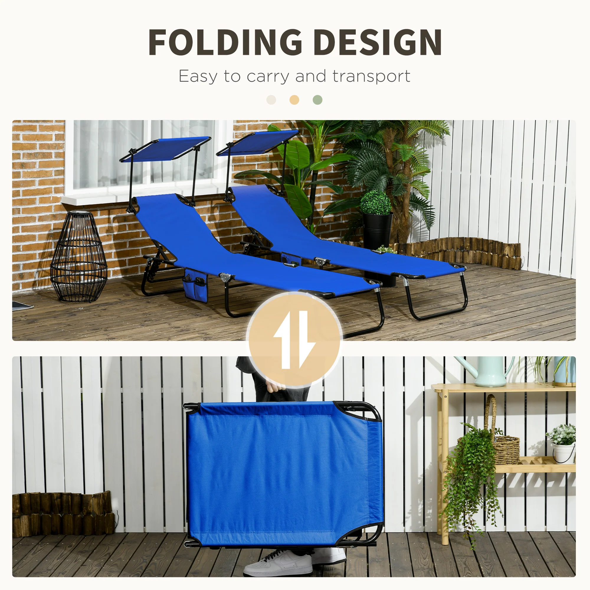 Outsunny 2 Piece Folding Sun Loungers with Adjustable Backrest, Tan Brown - Image 6
