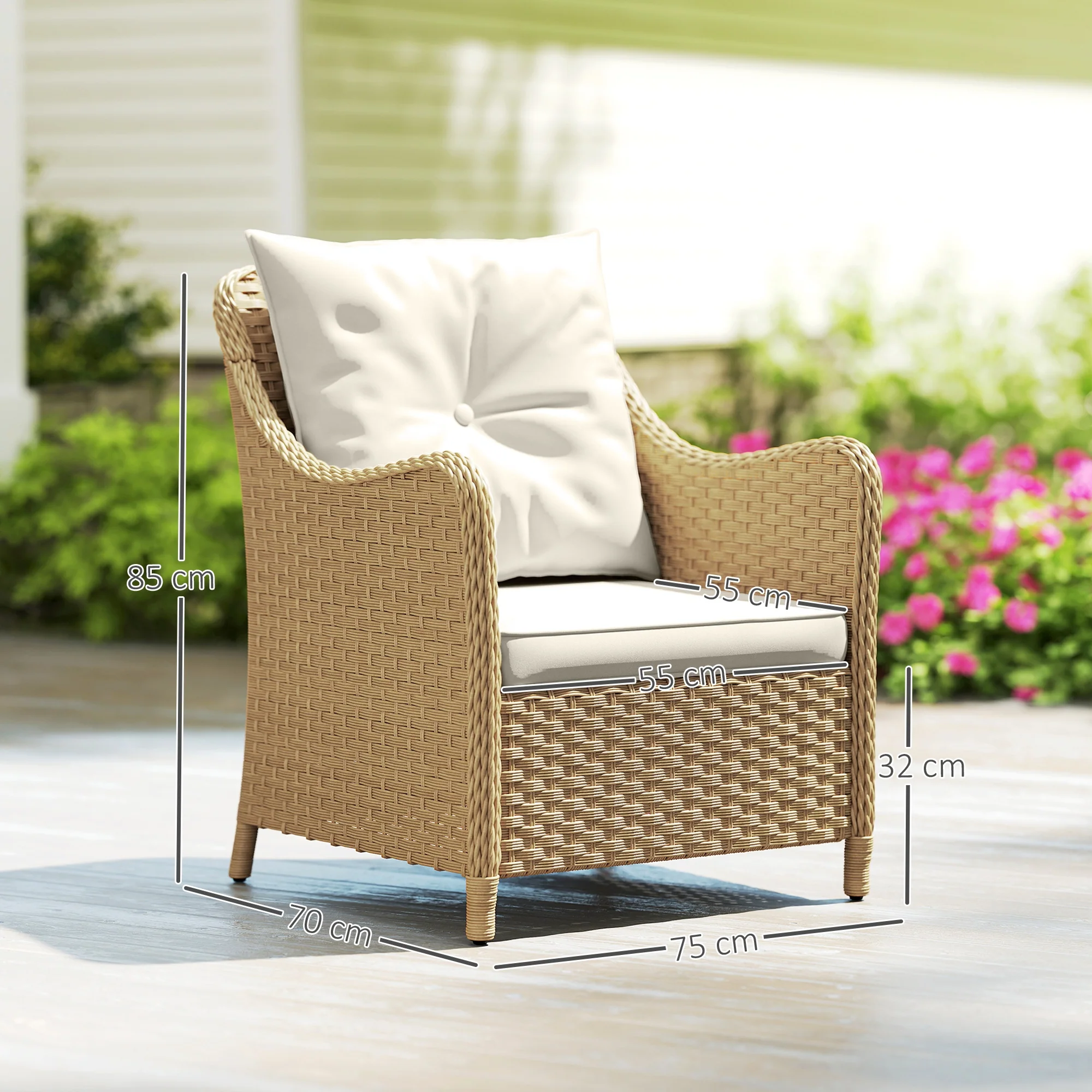 Outsunny 2 Pieces Rattan Garden Chairs, Cushioned Rattan Chairs - Image 5