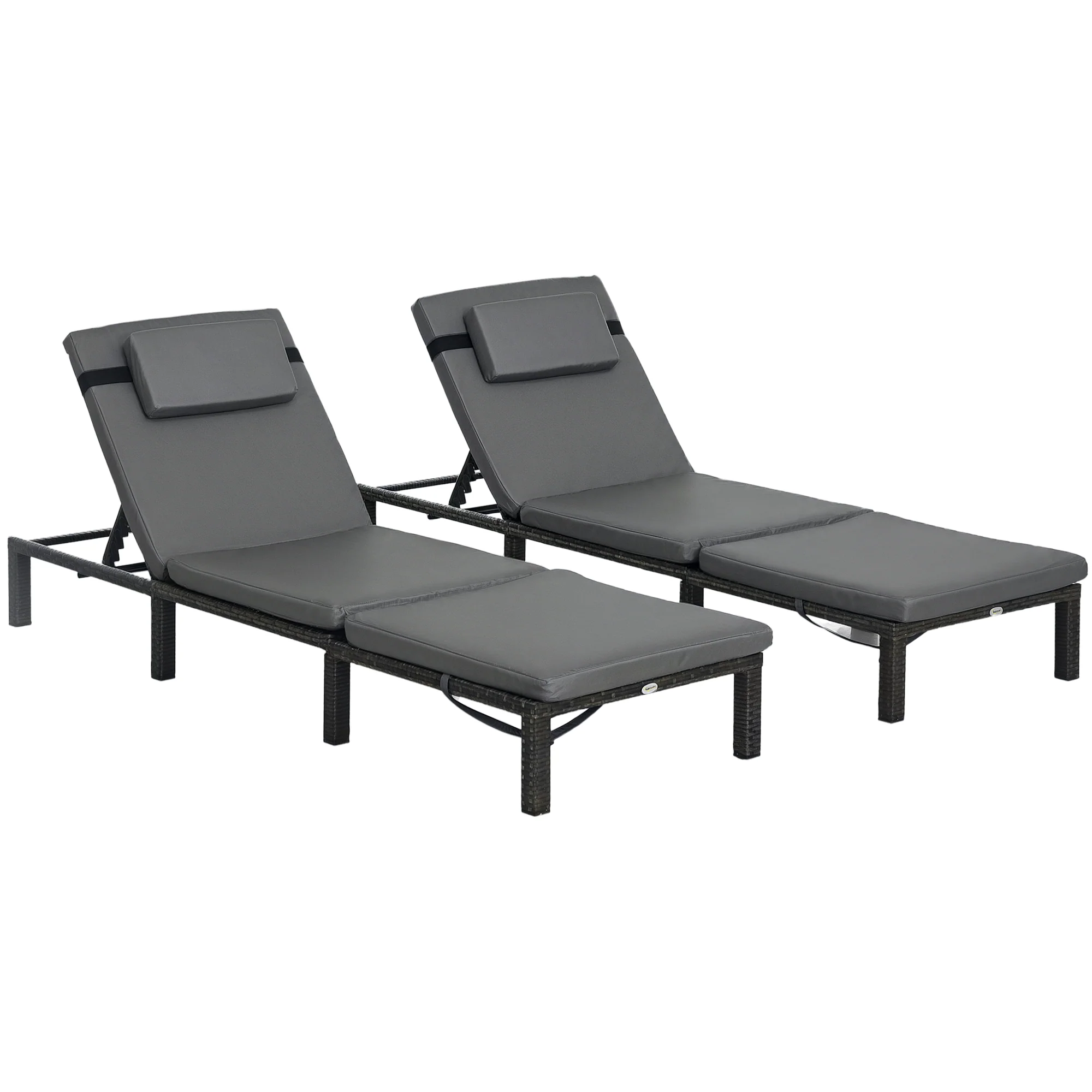 Outsunny 2 Pieces Rattan Sun Loungers w/ Padded Cushion for Poolside Cream White - Image 11