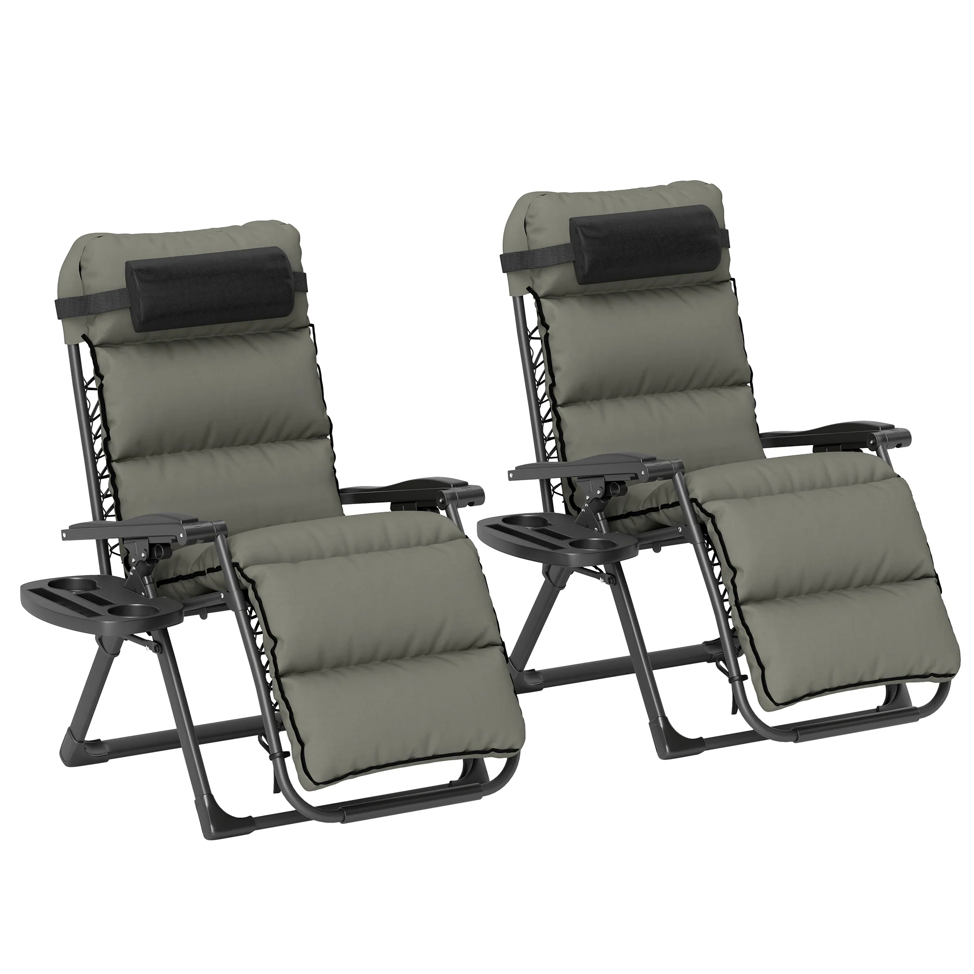 Outsunny 2 Pieces Zero Gravity Chairs, Reclining Folding Sun Lounger, Grey - Image 10