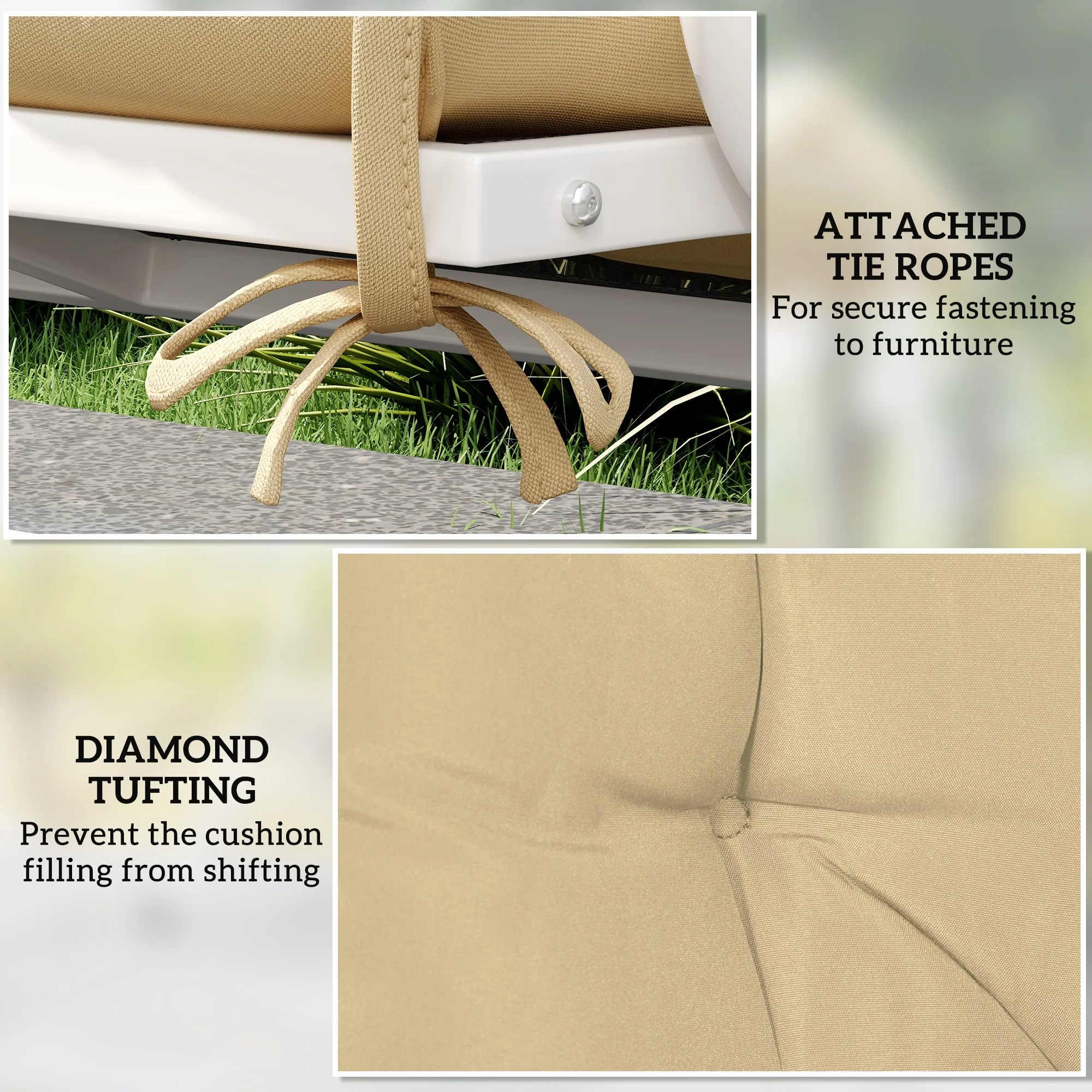 Outsunny 2 Seater Garden Bench Cushion Outdoor Seat Pad with Ties - Image 6