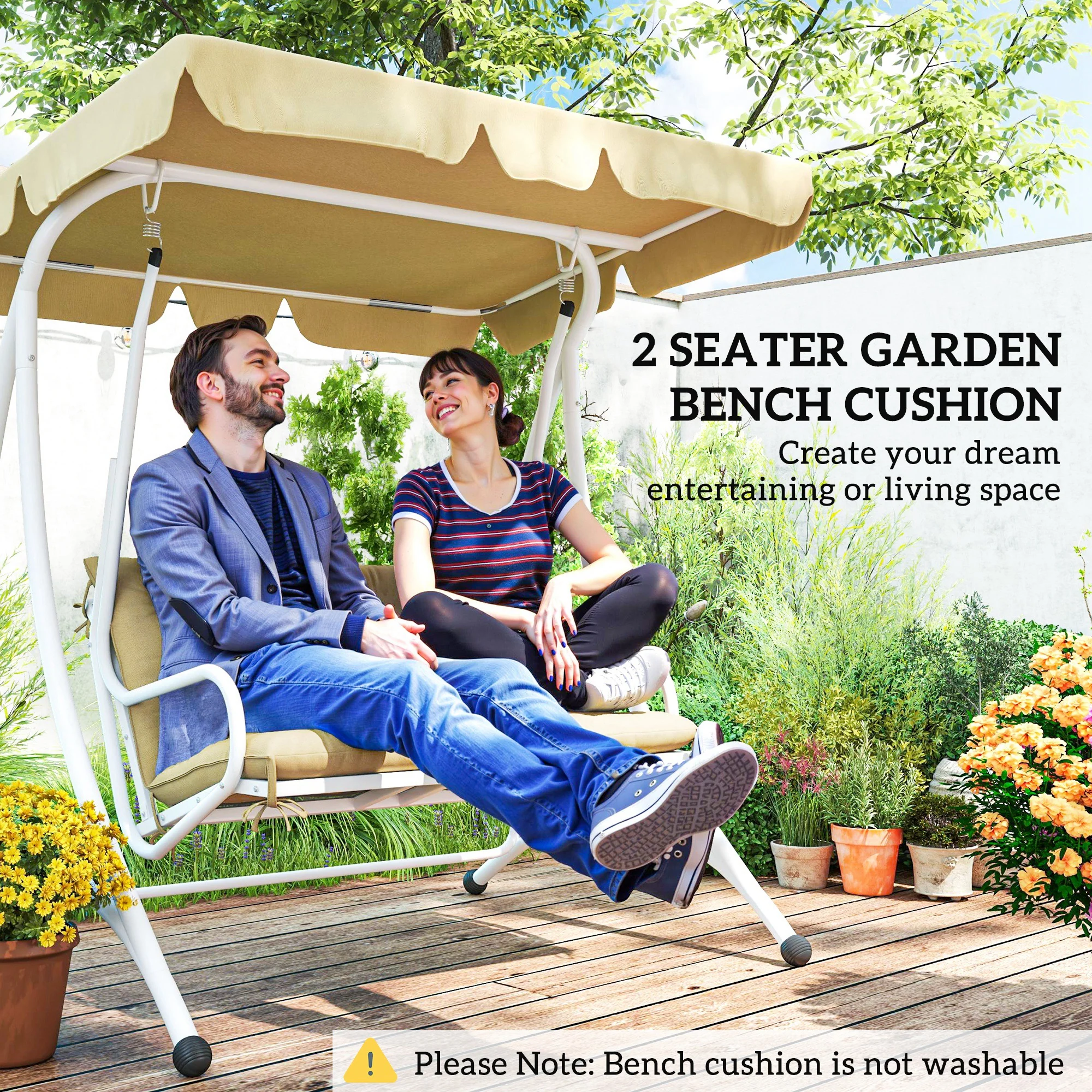 Outsunny 2 Seater Garden Bench Cushion Outdoor Seat Pad with Ties - Image 7