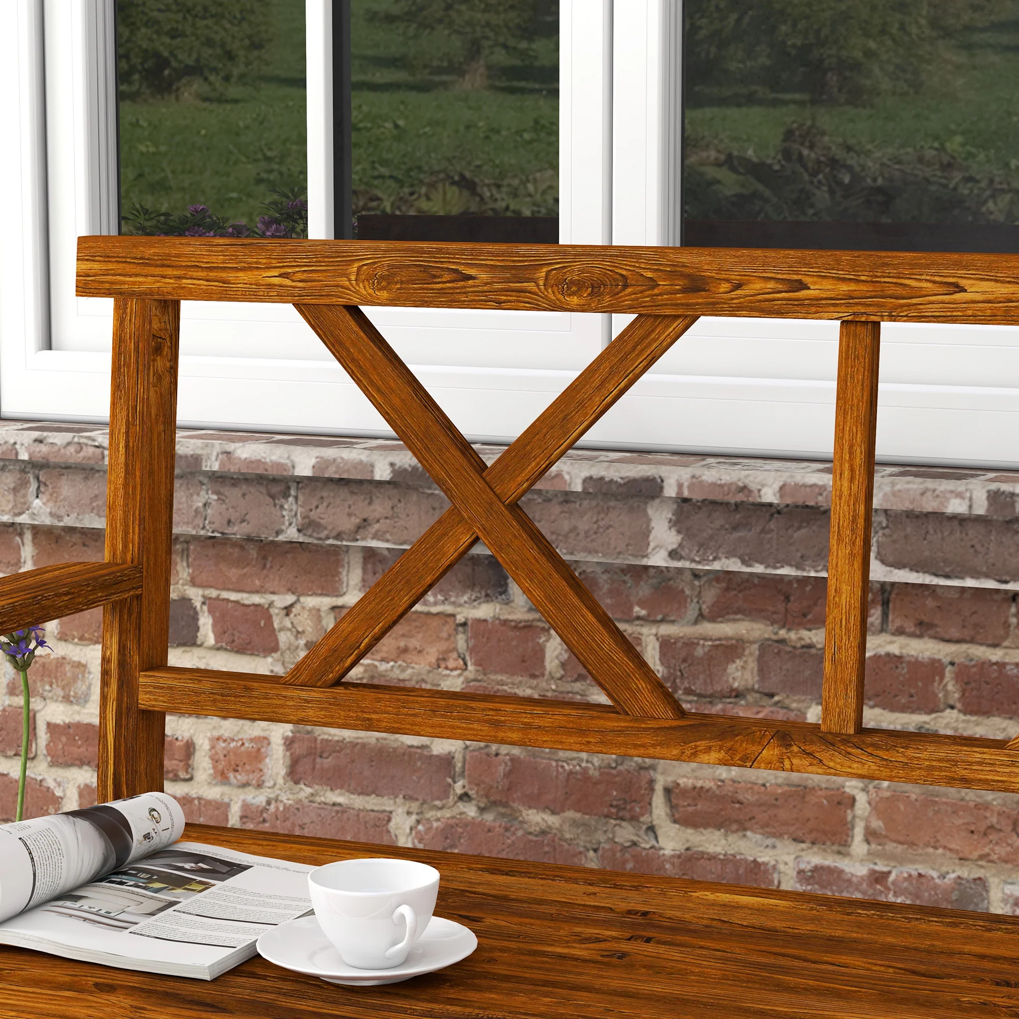 Outsunny 2-Seater Garden Bench Wooden Outdoor Bench w/ Storage Shelf Carbonized - Image 8