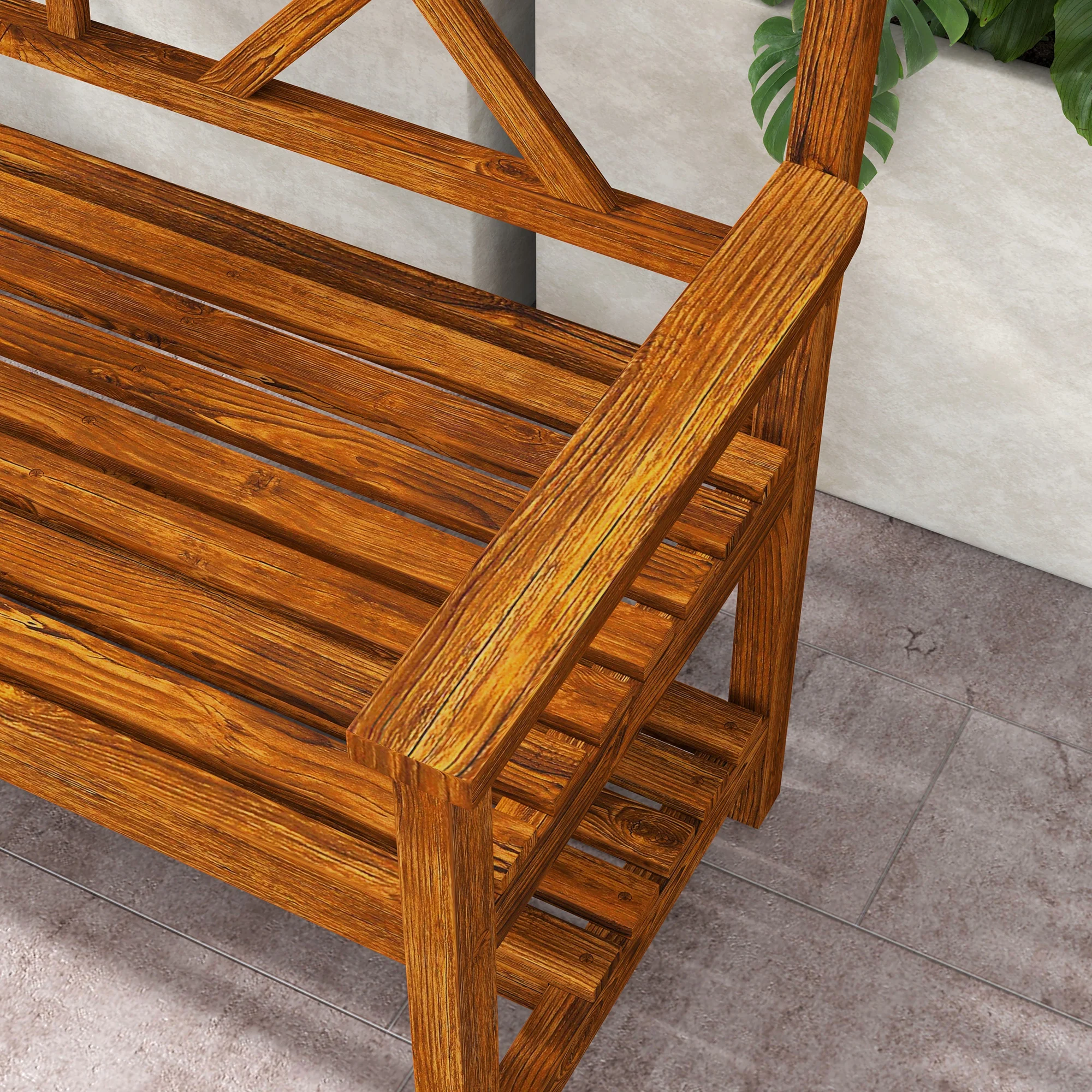 Outsunny 2-Seater Garden Bench Wooden Outdoor Bench w/ Storage Shelf Carbonized - Image 9