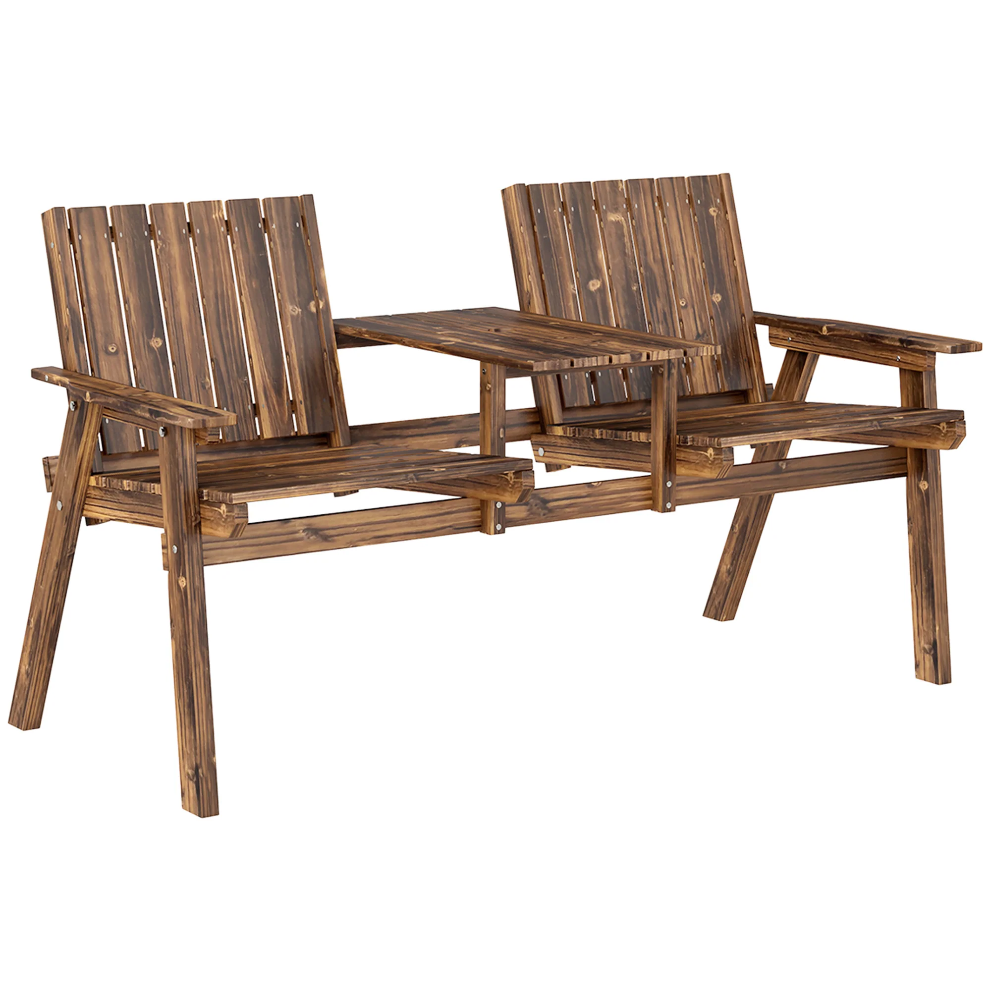 Outsunny 2-Seater Wooden Garden Bench with Armrest, Carbonised Finish