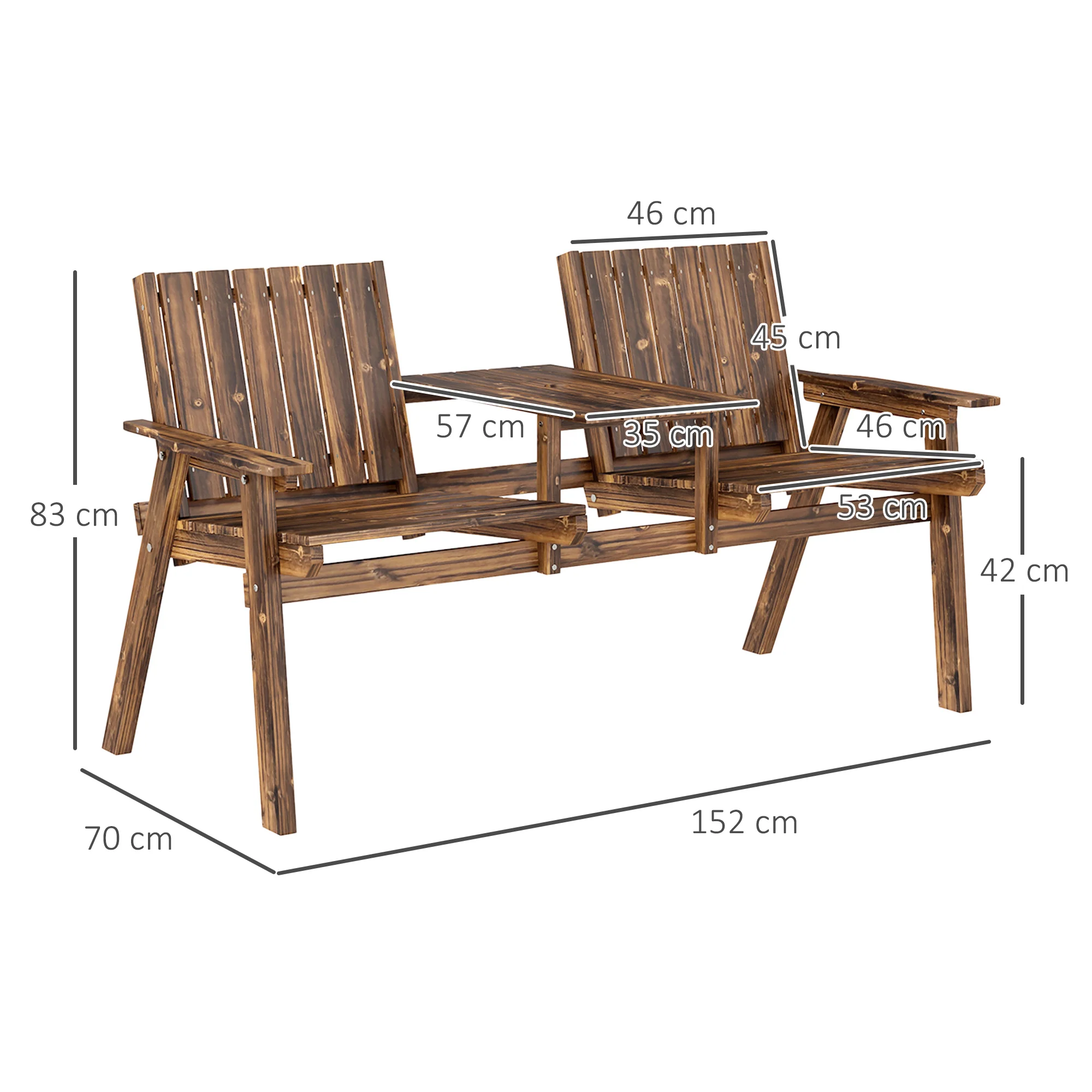 Outsunny 2-Seater Wooden Garden Bench with Armrest, Carbonised Finish - Image 5