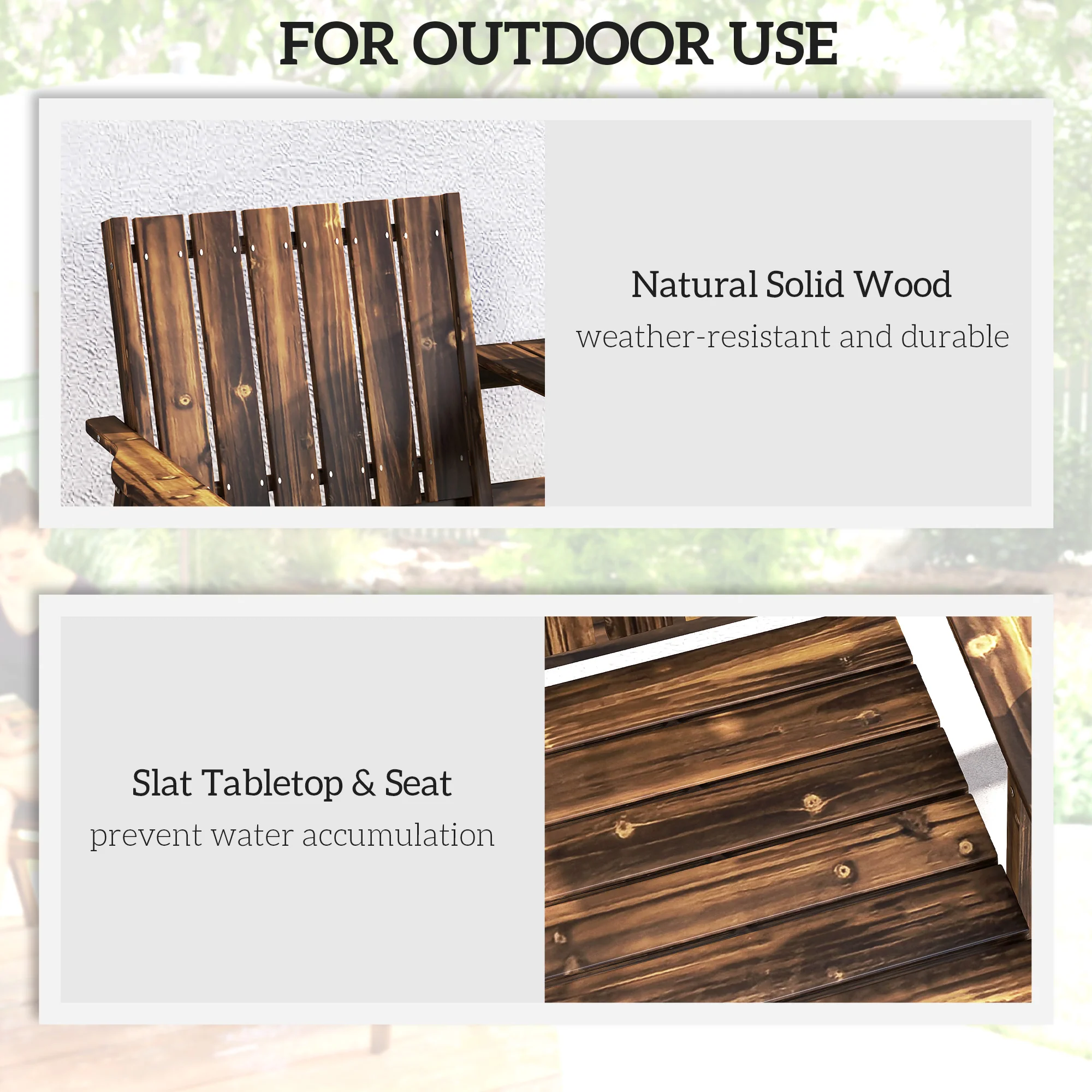 Outsunny 2-Seater Wooden Garden Bench with Armrest, Carbonised Finish - Image 7
