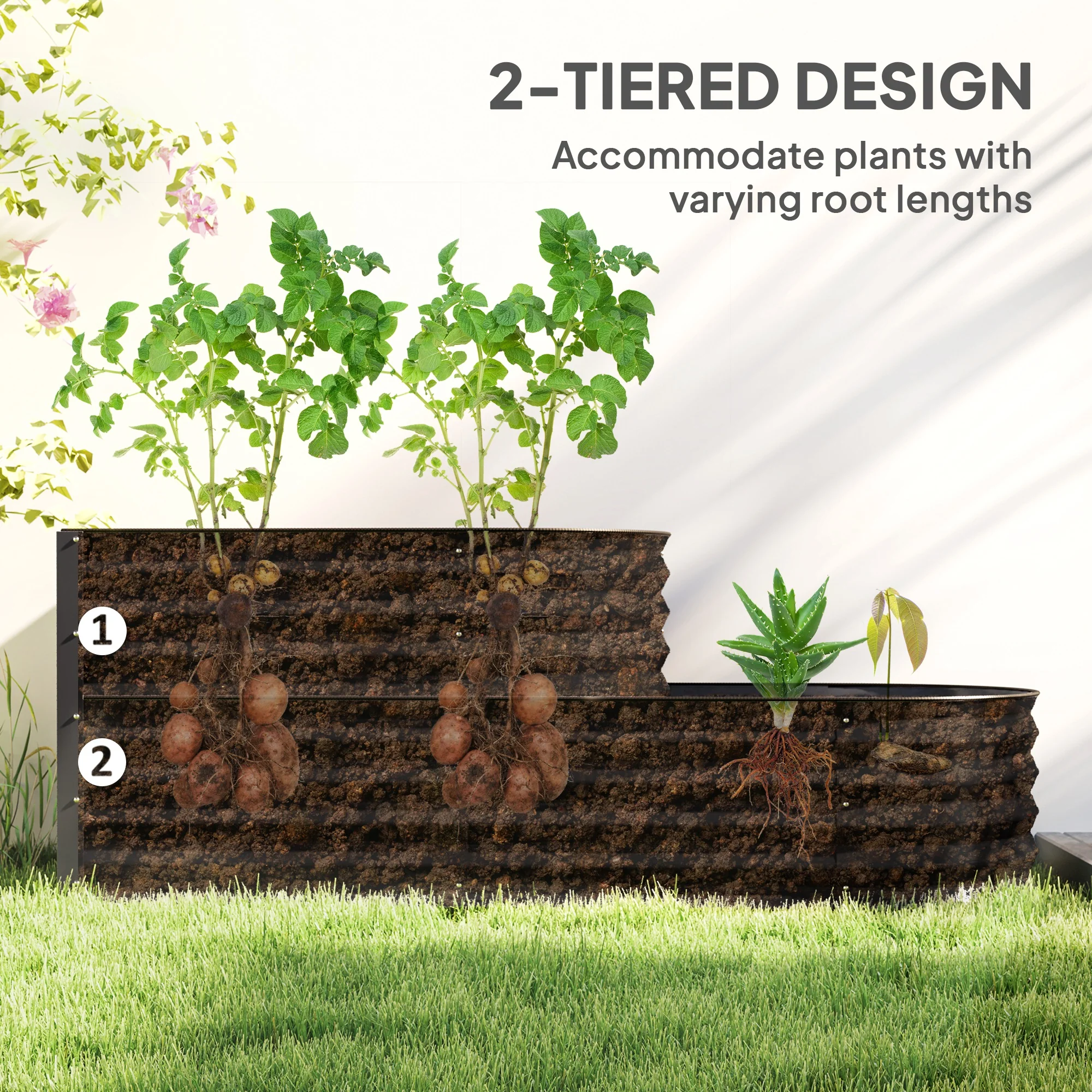 Outsunny 2-Tier Galvanised Raised Garden Bed with Safety Edging - Image 3