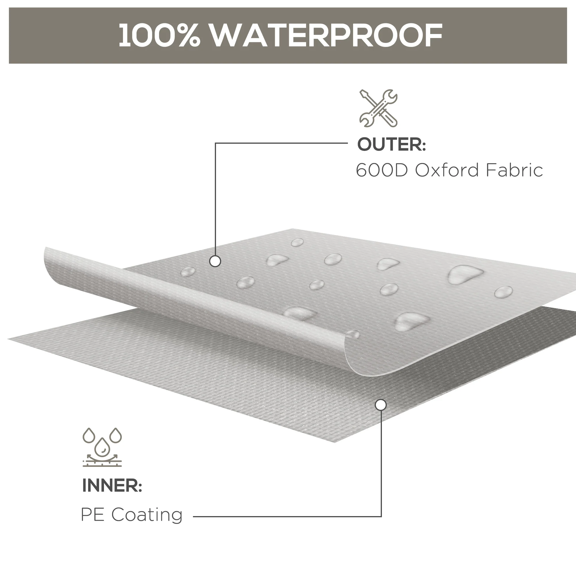 Outsunny 210x140x80cm UV Rain Protective Cover for Garden Rattan Furniture Grey - Image 3
