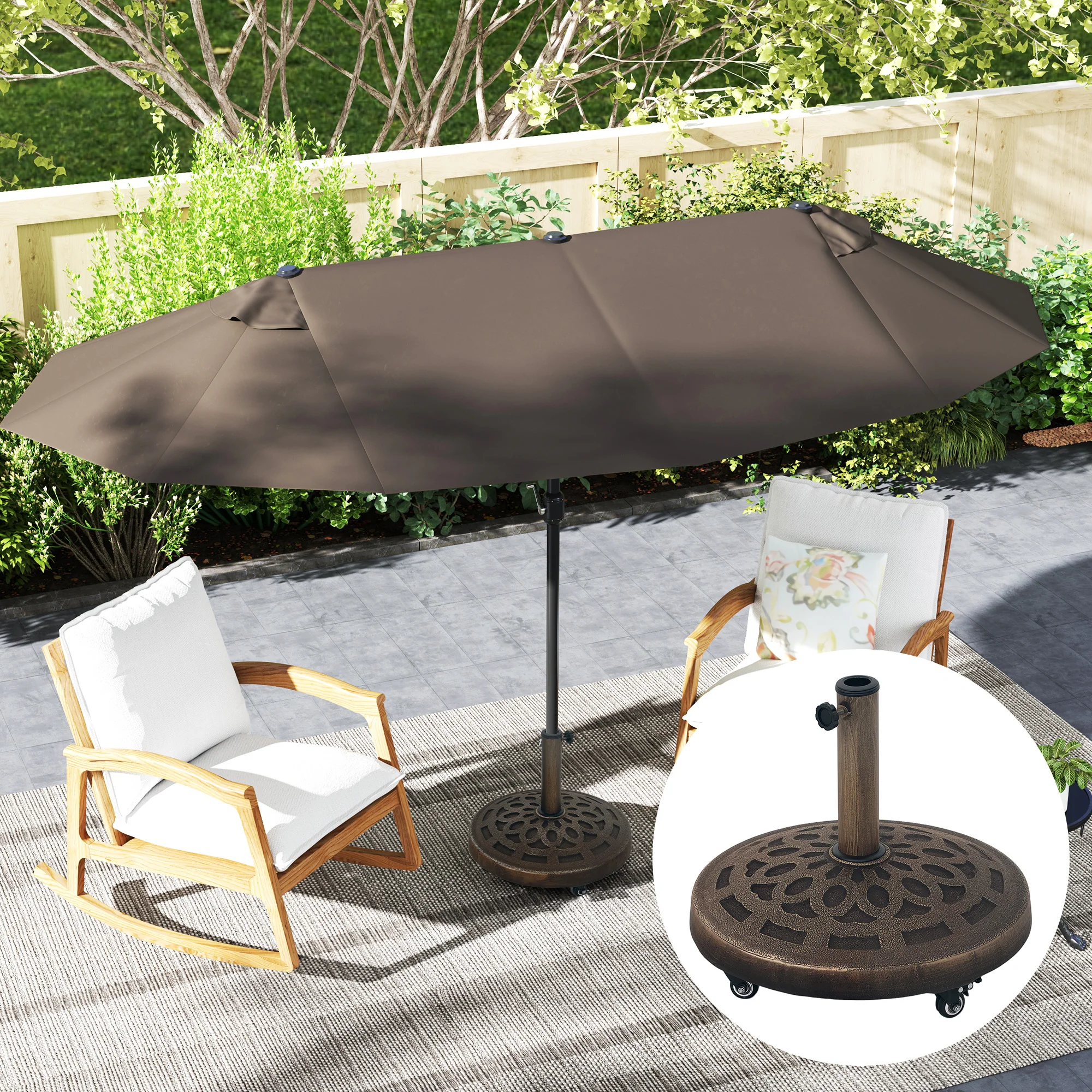 Outsunny 21kg Resin Garden Parasol Base Umbrella Stand with Wheels - Image 8